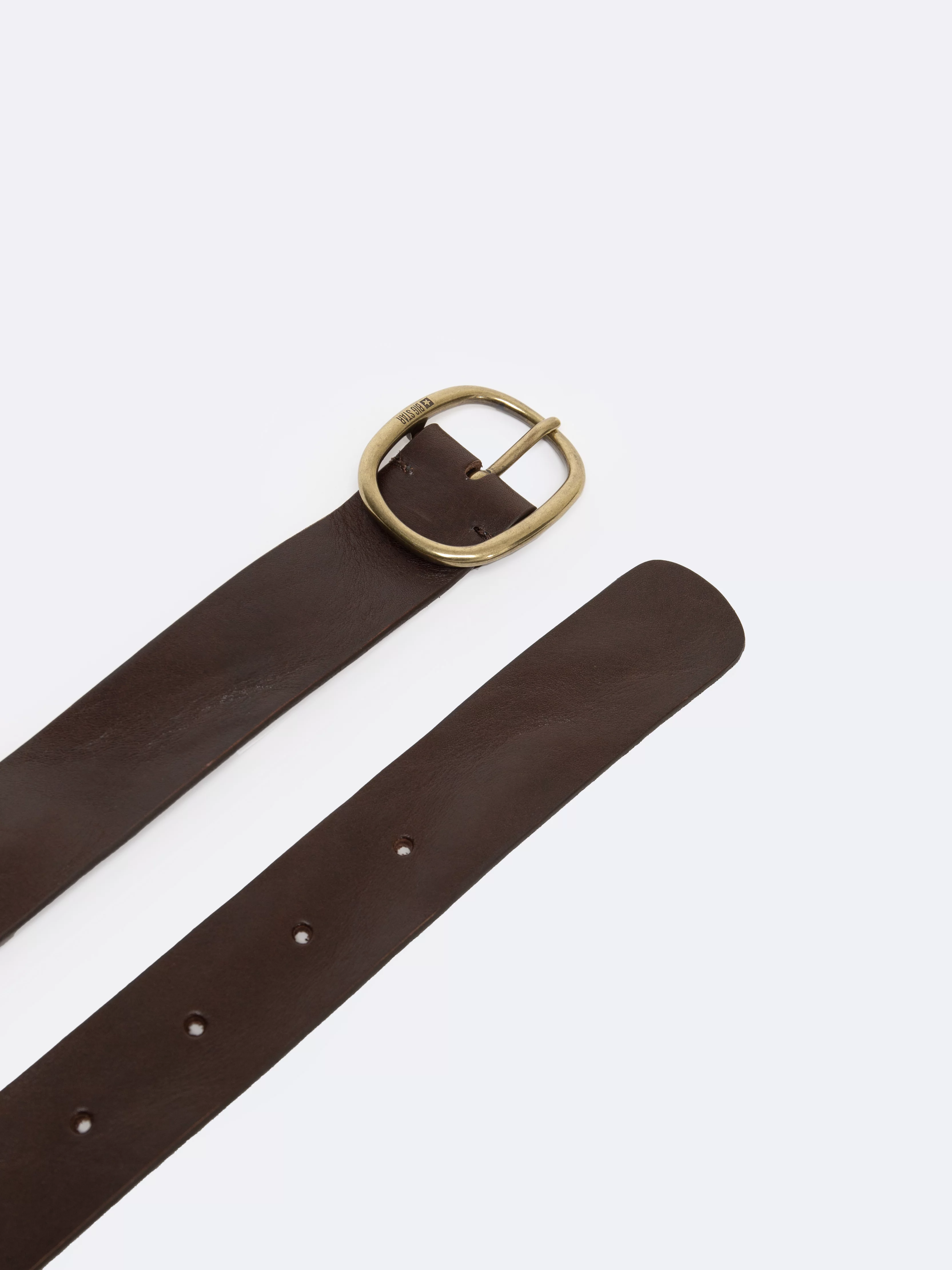 Pasek damski skórzany ze złotą klamrą brązowy 2320 803