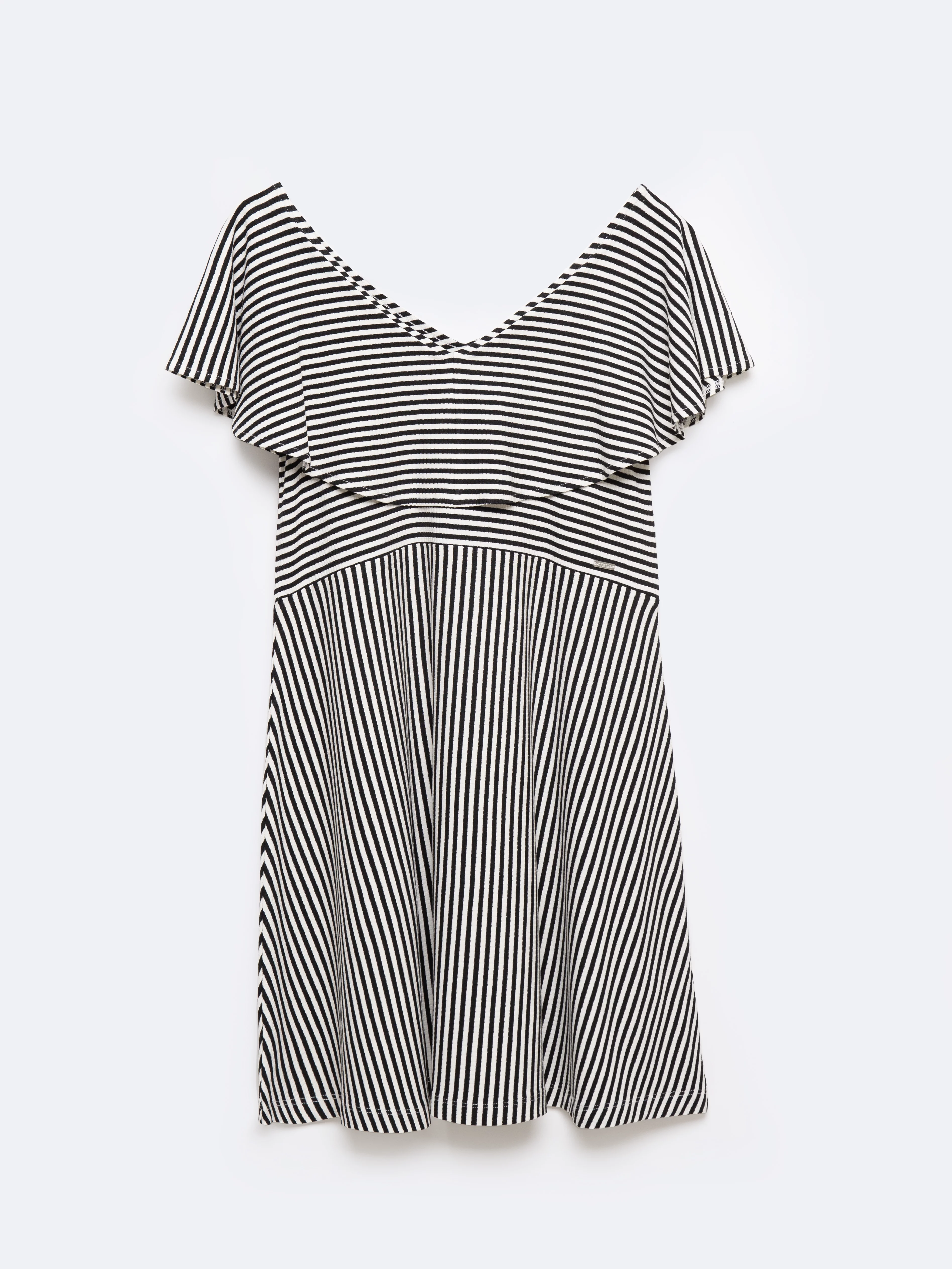 Sukienka dziewczęca z wiskozy z ozdobnym kołnierzem w paski biało-czarna Nolia 000