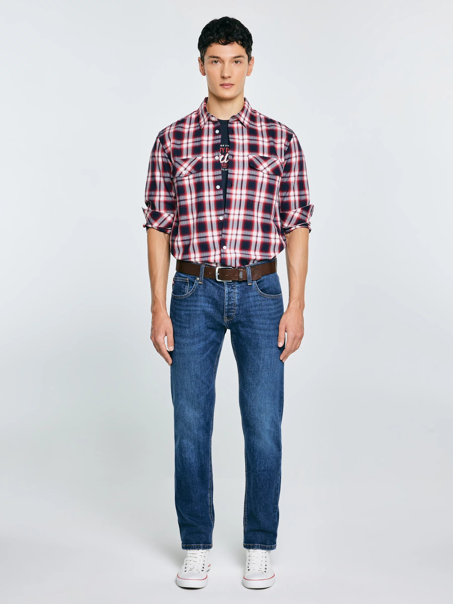 Koszula męska bawełniana w kratę czerwona Koliserson 603