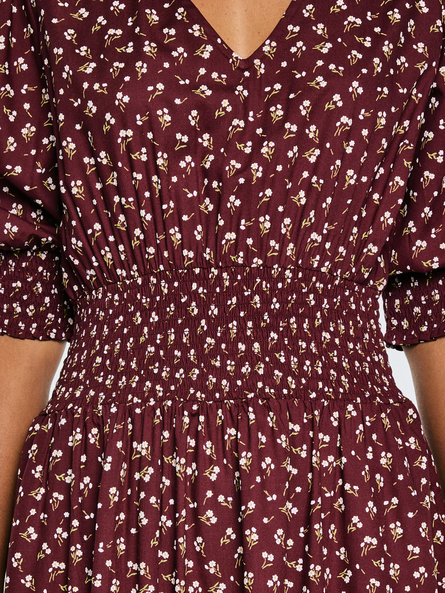 Sukienka damska midi z wiskozy z motywem kwiatowym bordowa Sheri 604