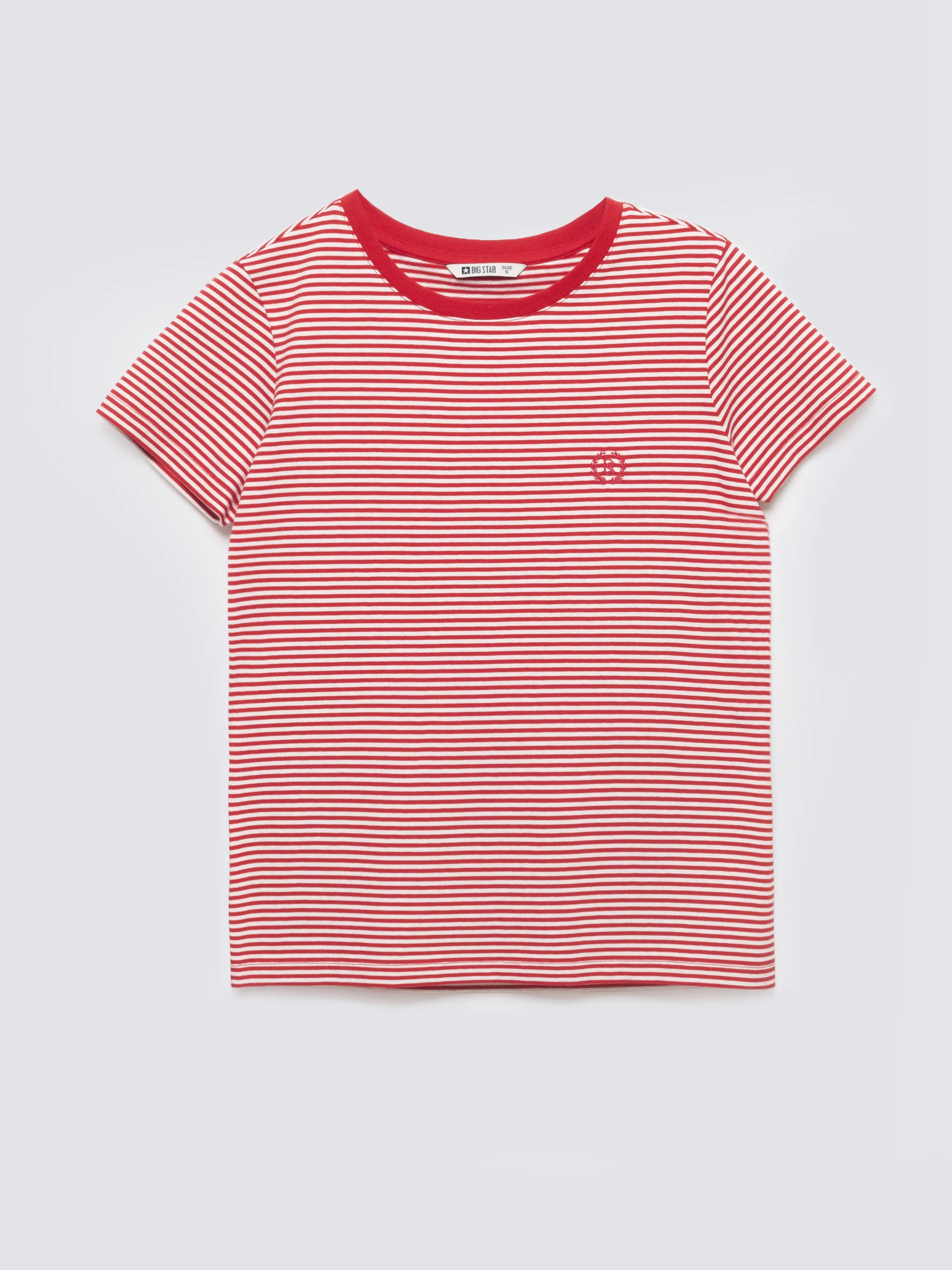 Koszulka damska w paski z haftem czerwona Zenaisa 603