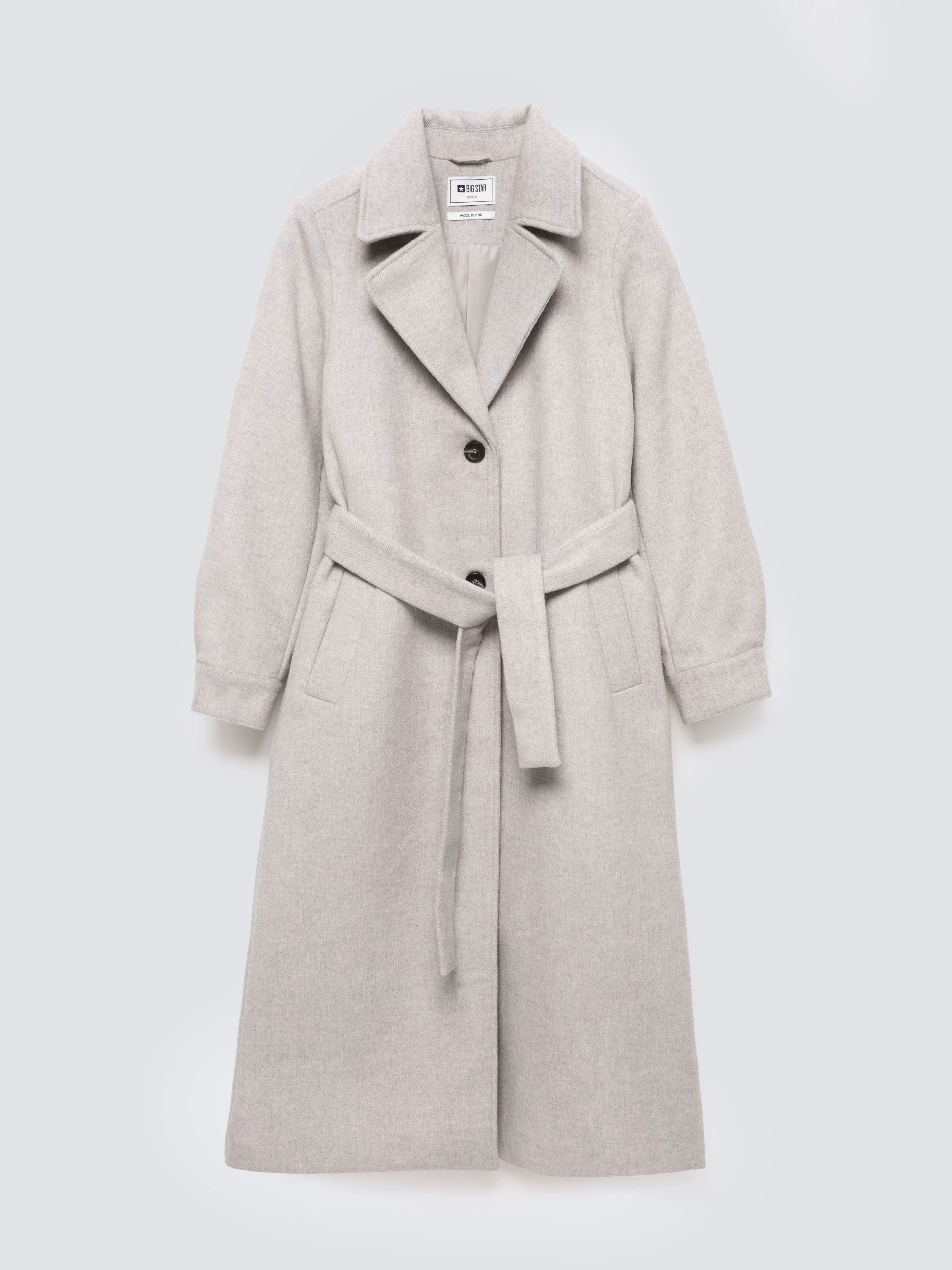 Płaszcz damski z wełną z paskiem beżowy Ksenia 801