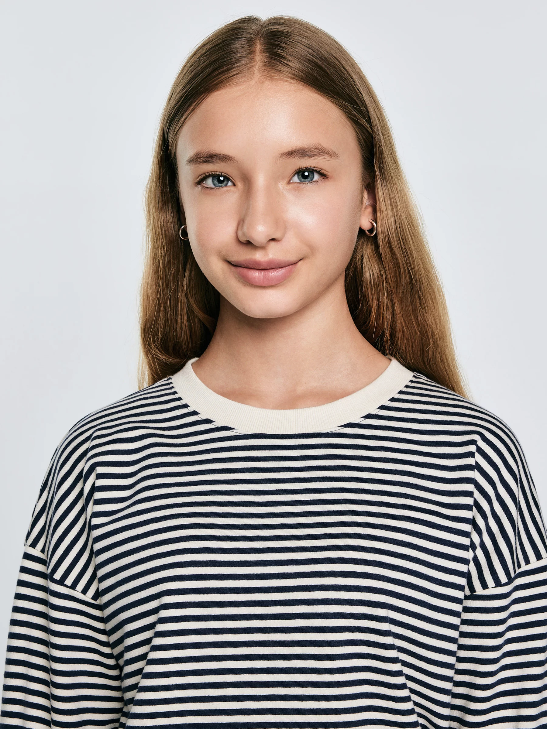 Bluzka dziewczęca w paski granatowa-beżowa Lanla 403