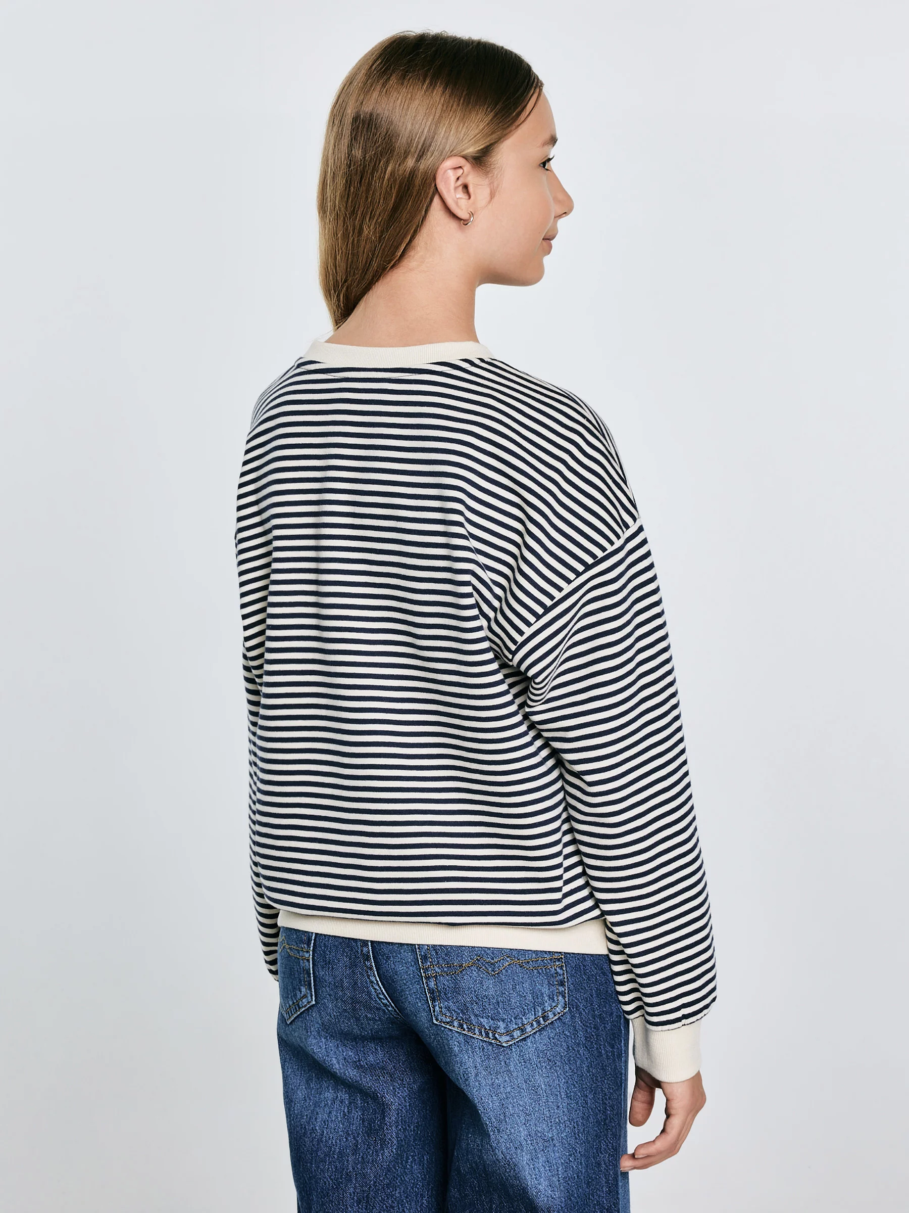 Bluzka dziewczęca w paski granatowa-beżowa Lanla 403