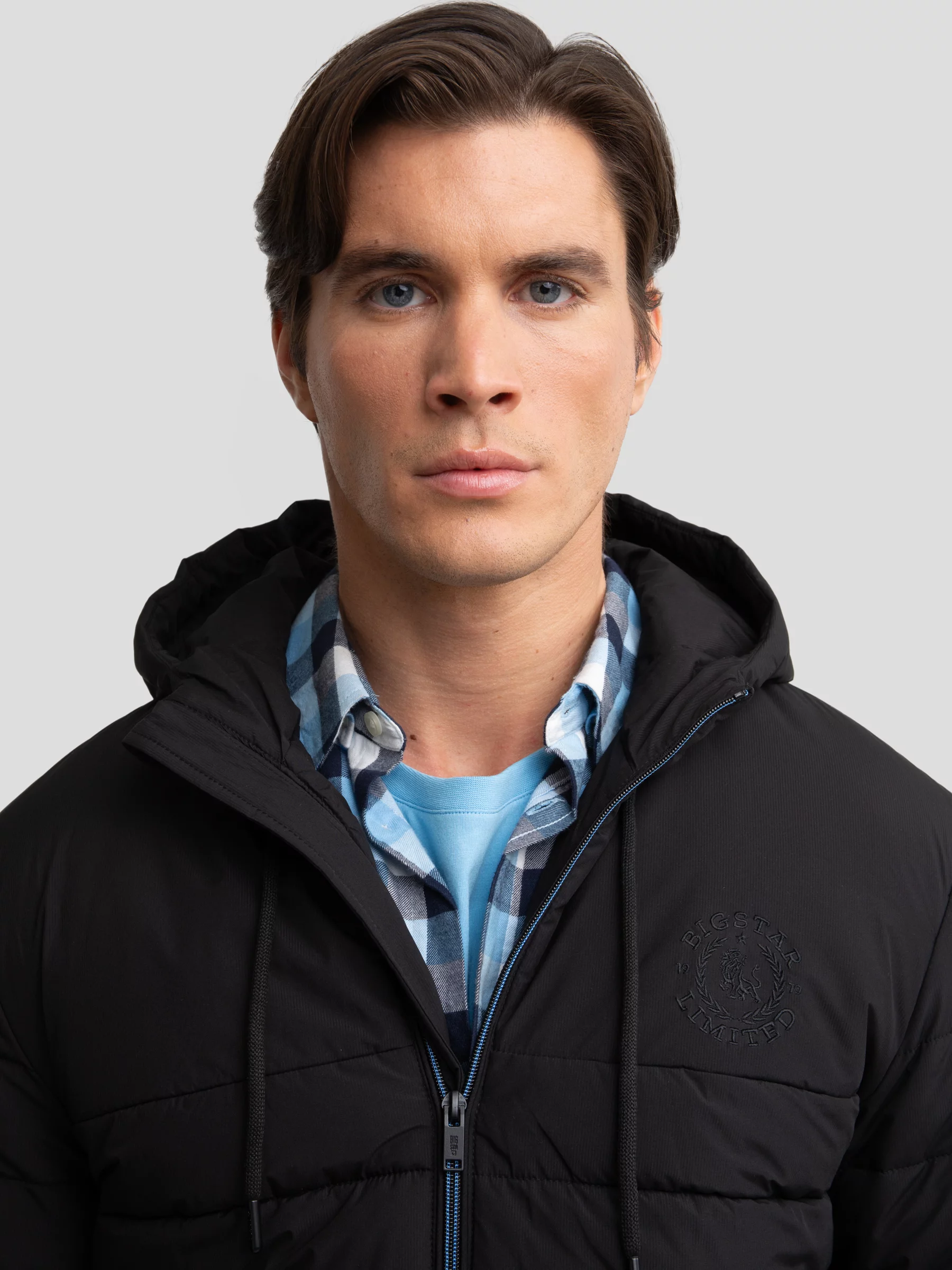 Kurtka męska pikowana z kapturem czarna Emilio 906