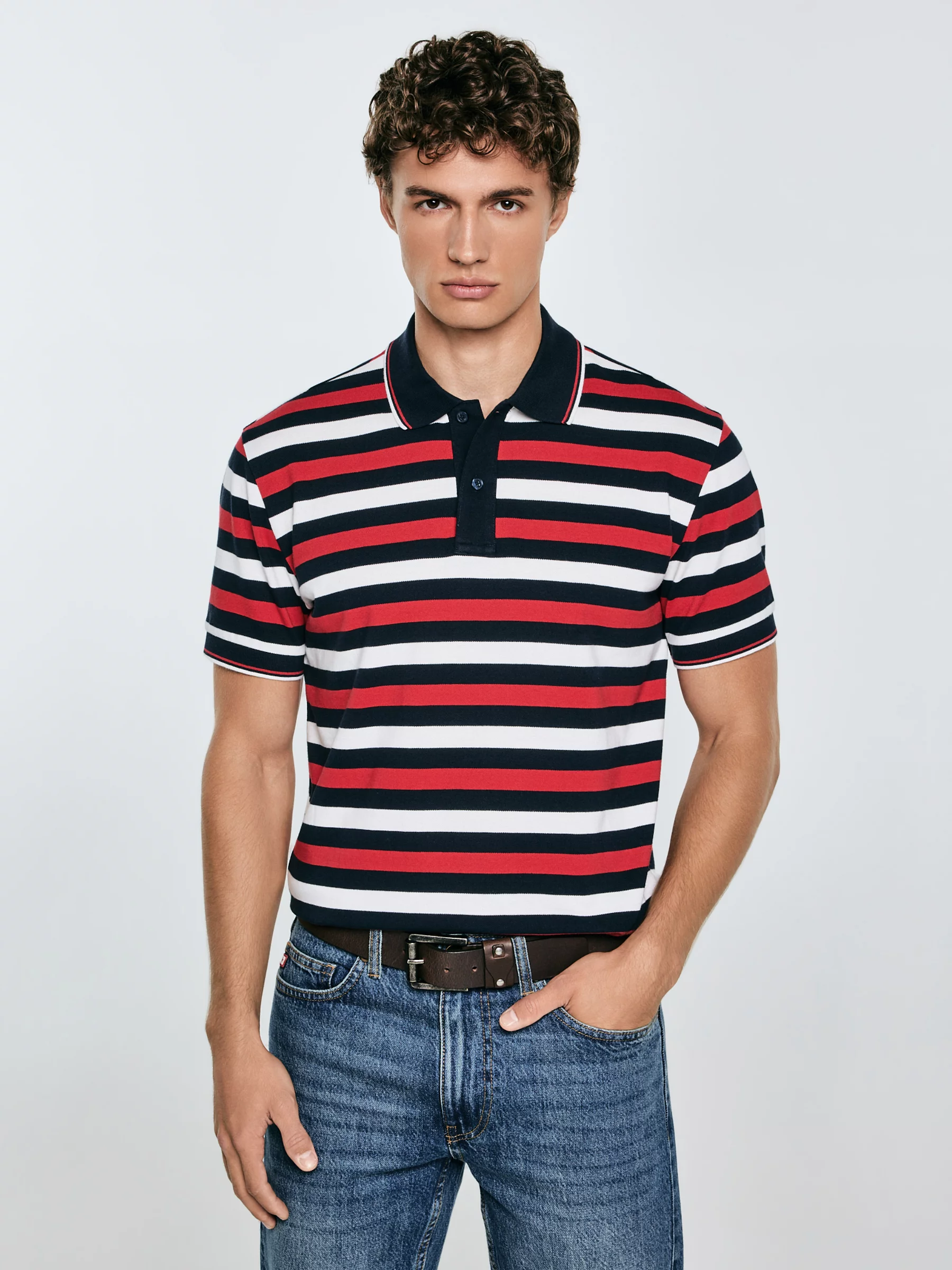 Koszulka męska polo w kolorowe paski Seulir 603