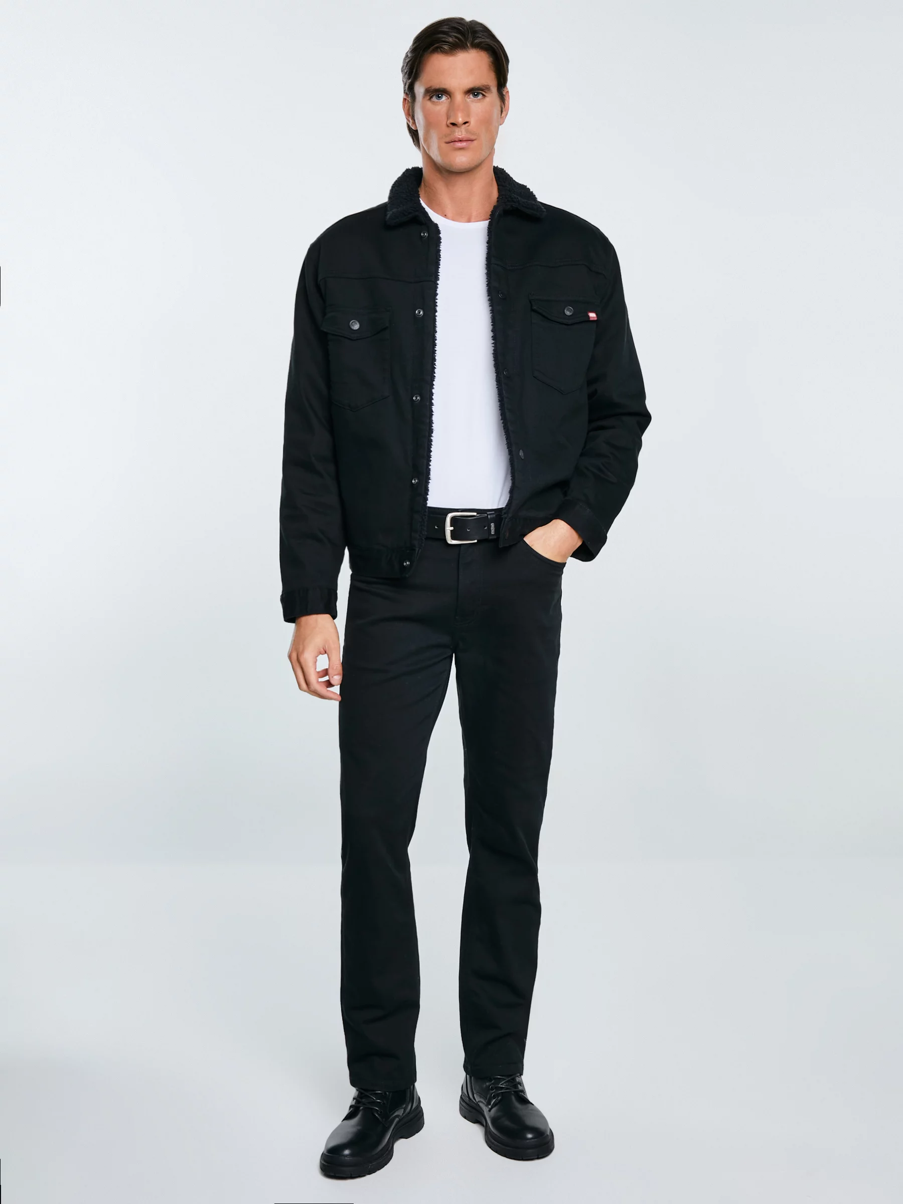 Kurtka męska jeansowa z futerkiem czarna Denver 915