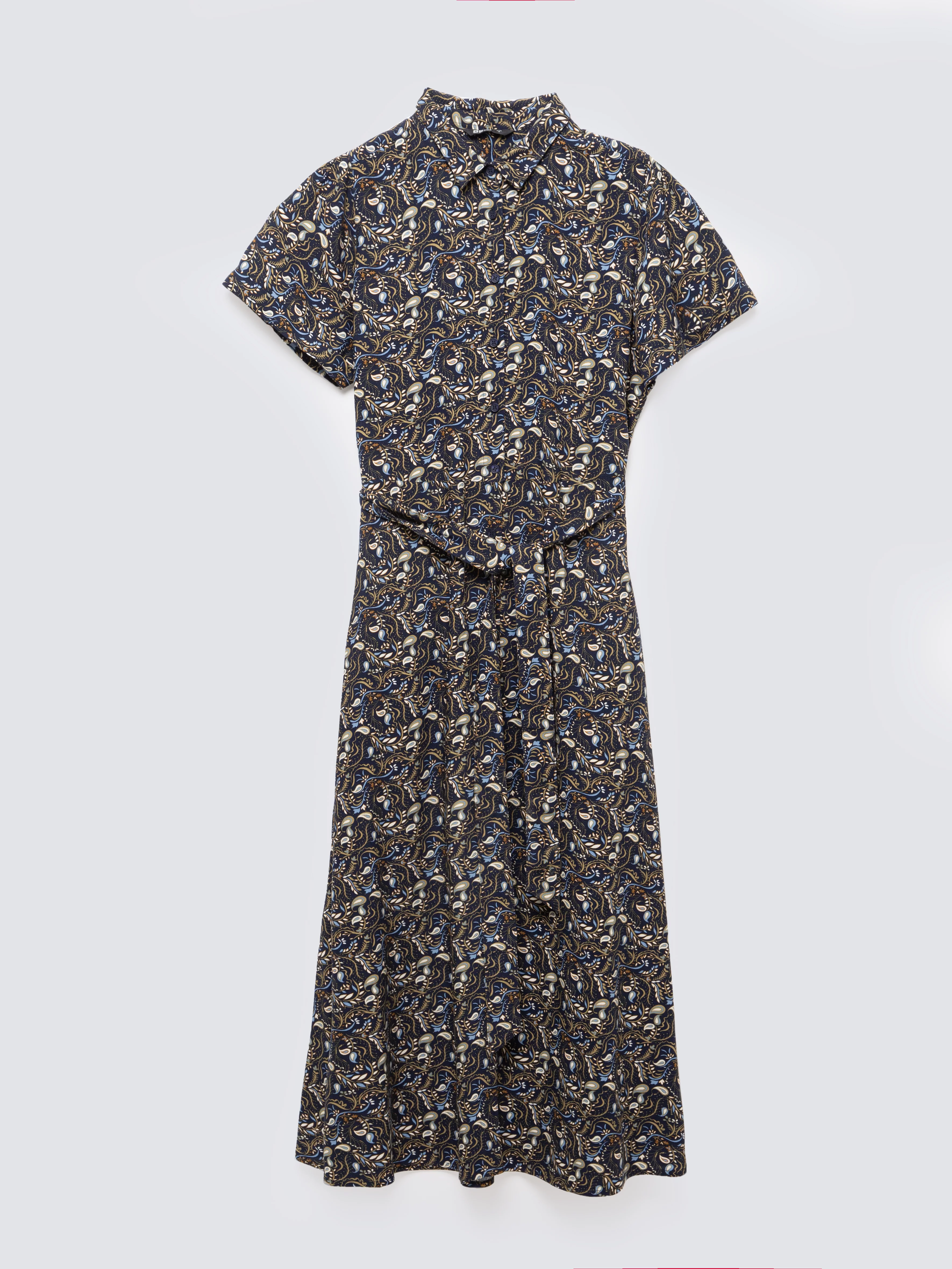 Sukienka damska midi z wiskozy z nadrukiem granatowa Nahai 403