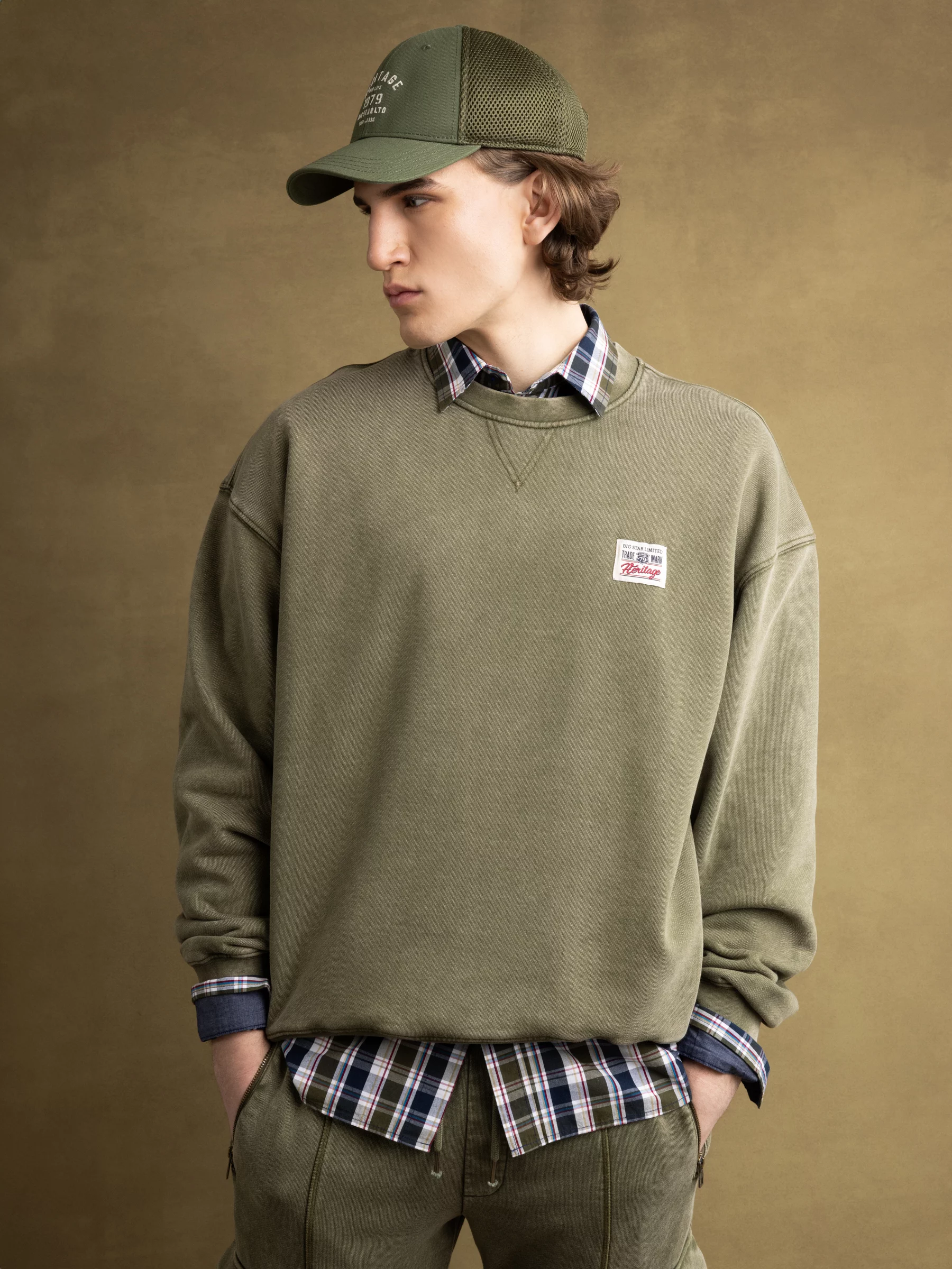 Bluza męska z efektem sprania khaki Caron 303