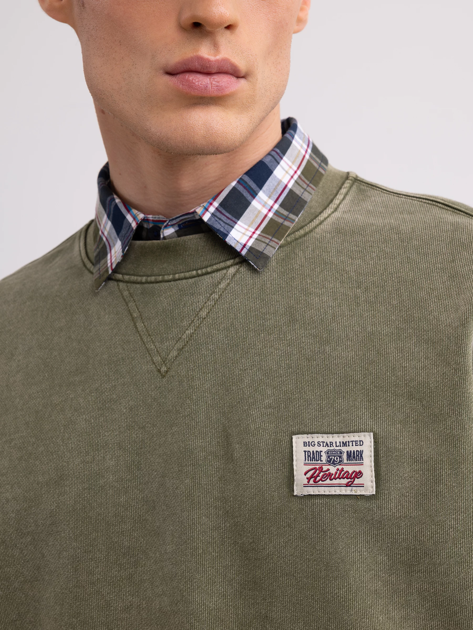 Bluza męska z efektem sprania khaki Caron 303