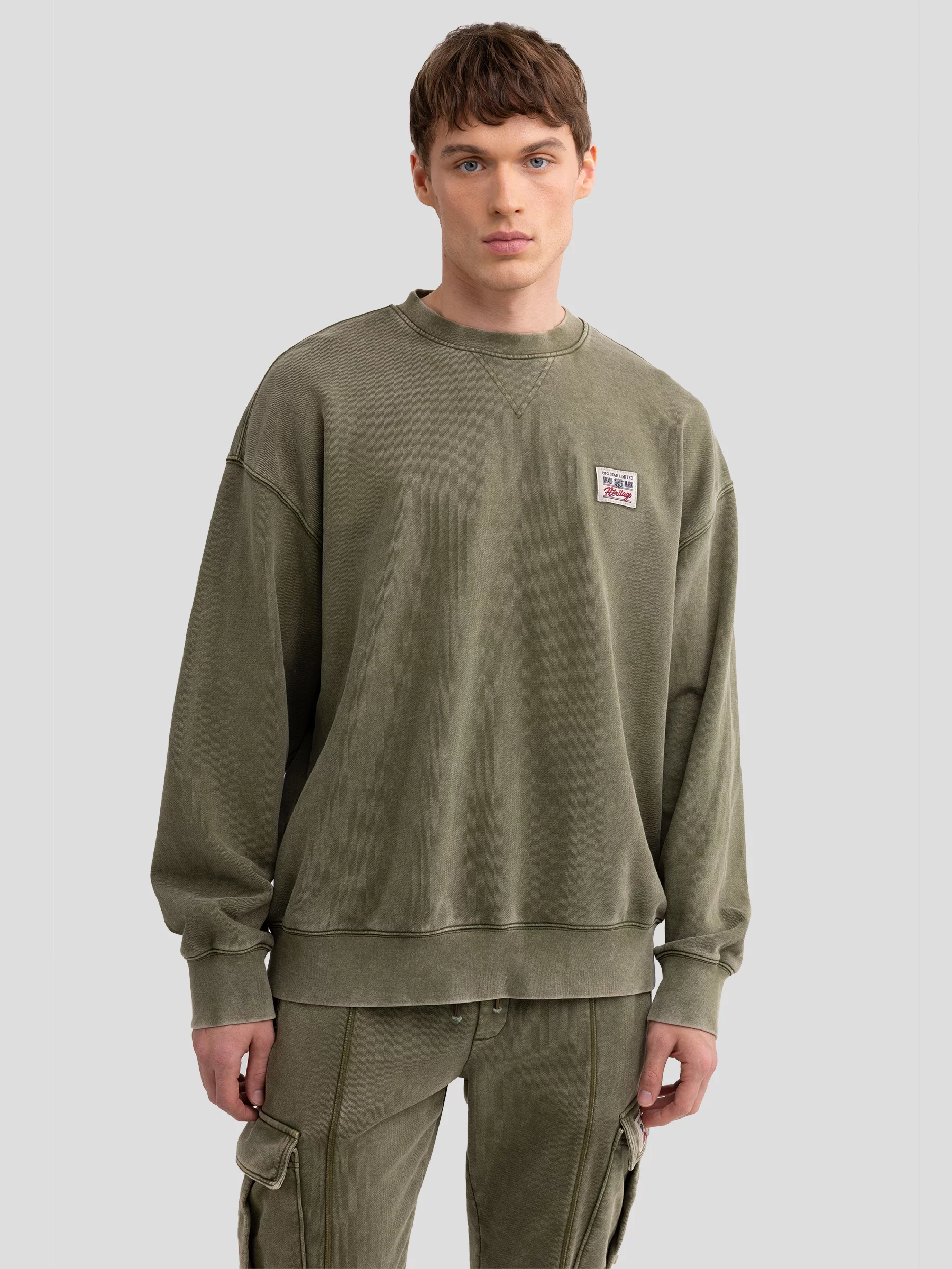 Bluza męska z efektem sprania khaki Caron 303