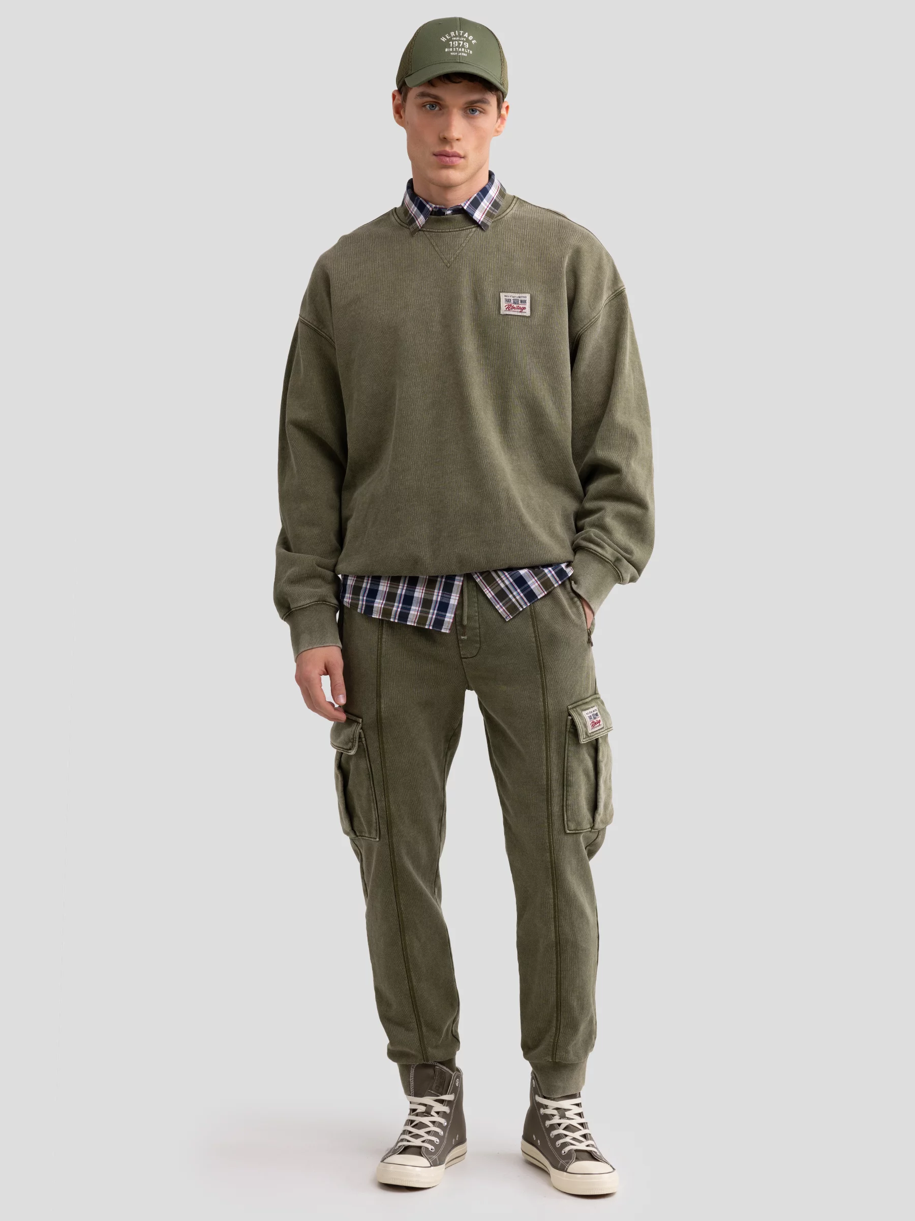 Bluza męska z efektem sprania khaki Caron 303