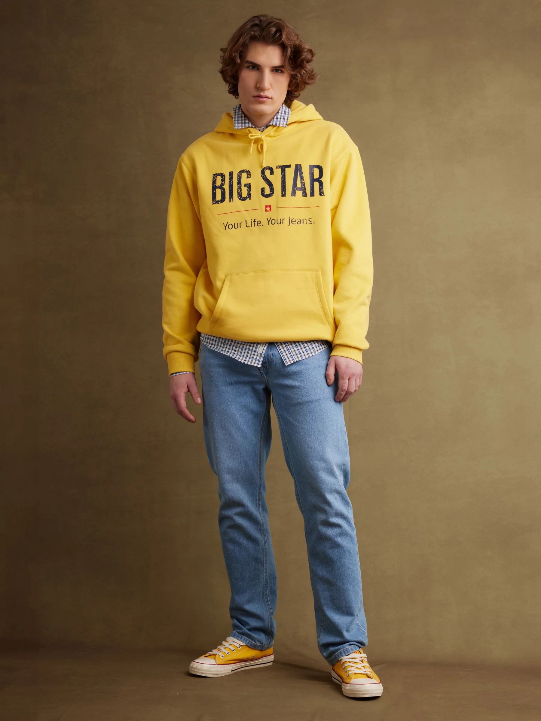 Bluza męska z kapturem z logo BIG STAR żółta Ashlyno 201