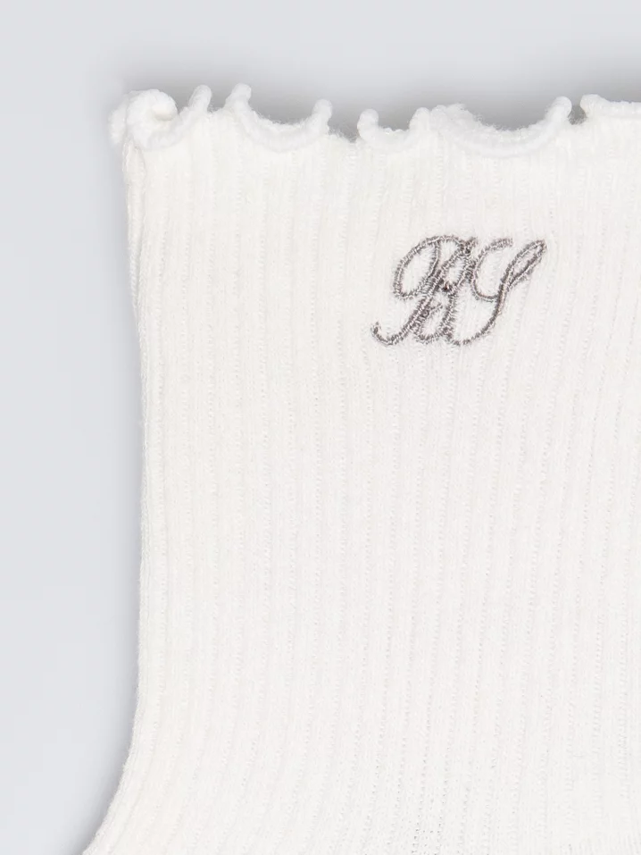 Skarpety dziewczęce prążkowane z falbanką kremowe Olivia 102