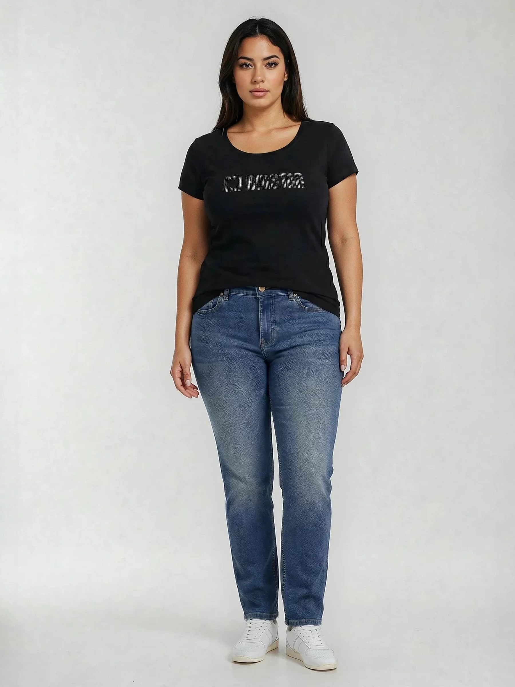 Koszulka damska z logo BIG STAR z cyrkonii czarna Avra 906