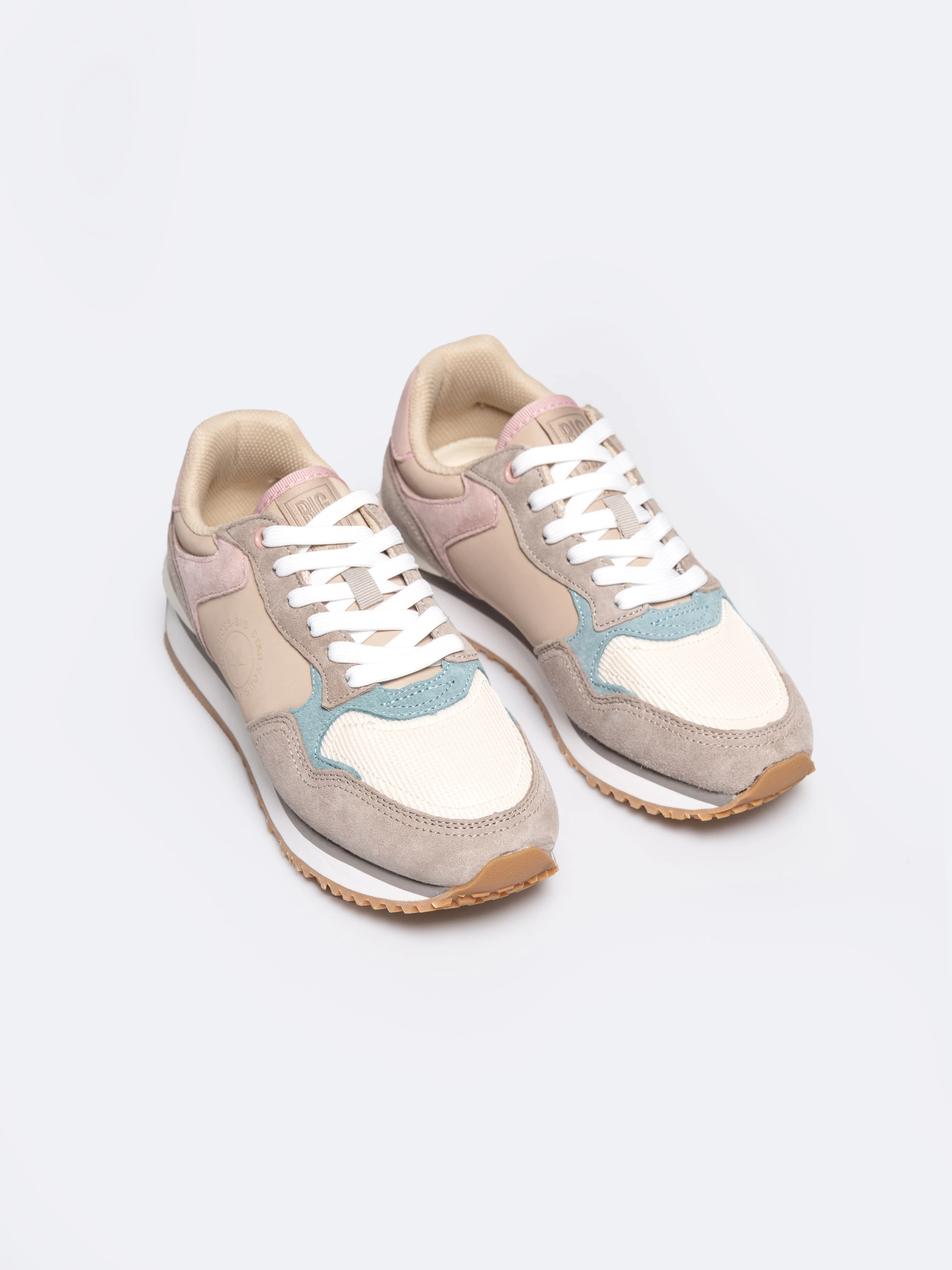 Sneakersy damskie z kolorowymi wstawkami beżowe RR274252 801