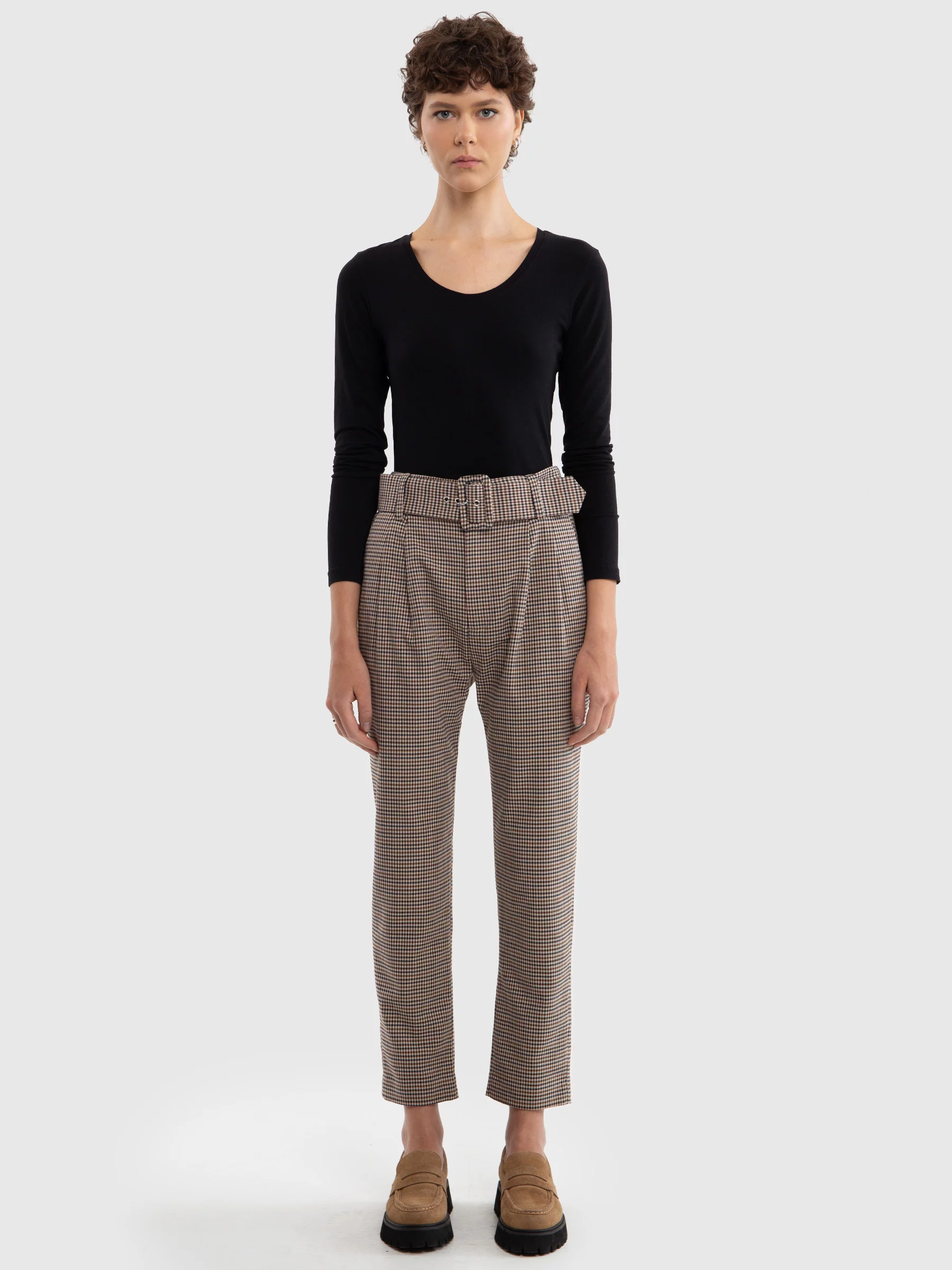 Spodnie damskie cygaretki z wysokim stanem w kratę Melisanai 000/ Melisana 000