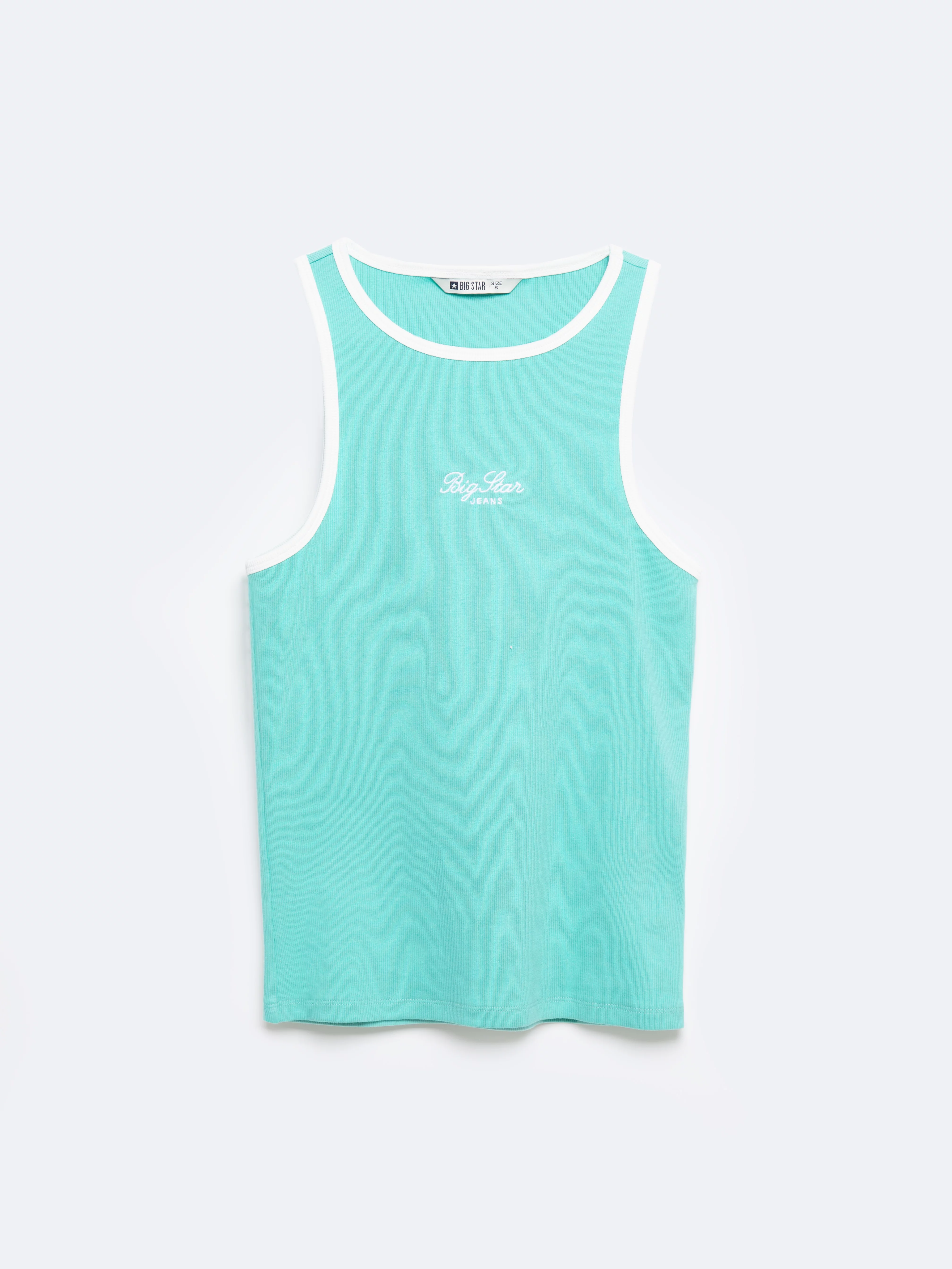 Koszulka damska na ramiączkach z kontrastowym wykoŅczeniem turkusowa Arisa 302