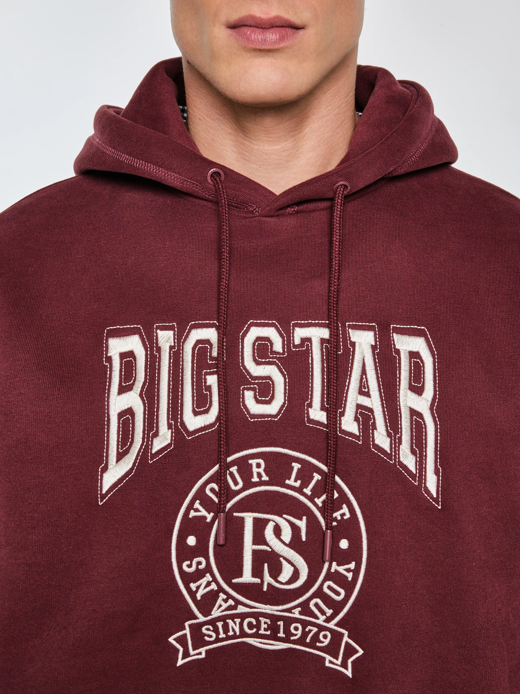 Bluza męska z kapturem z haftem bordowa Adam 604