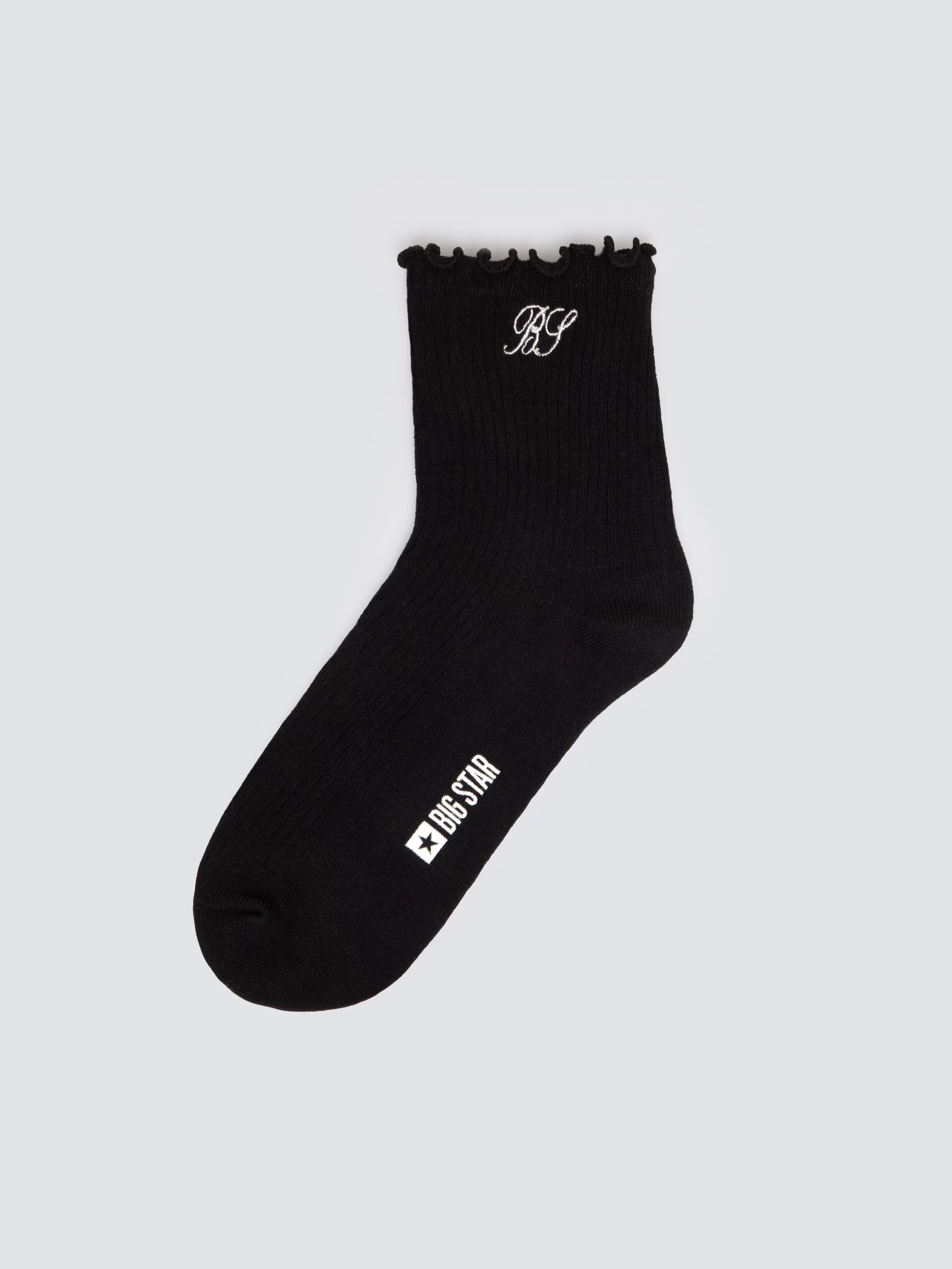 Skarpety dziewczęce prążkowane z falbanka czarne Olivia 906