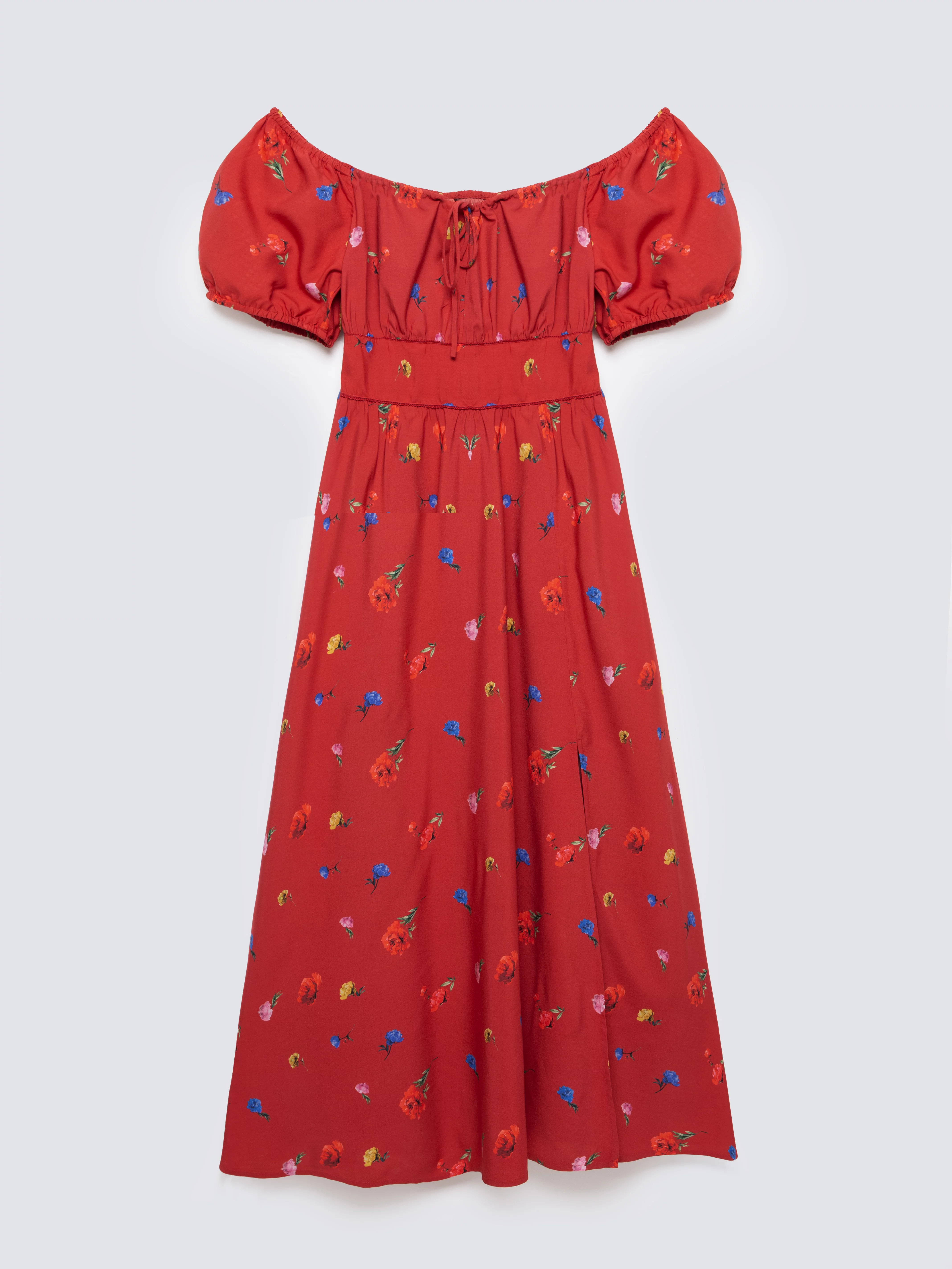 Sukienka damska midi z motywem kwiatowym czerwona Roksi 603