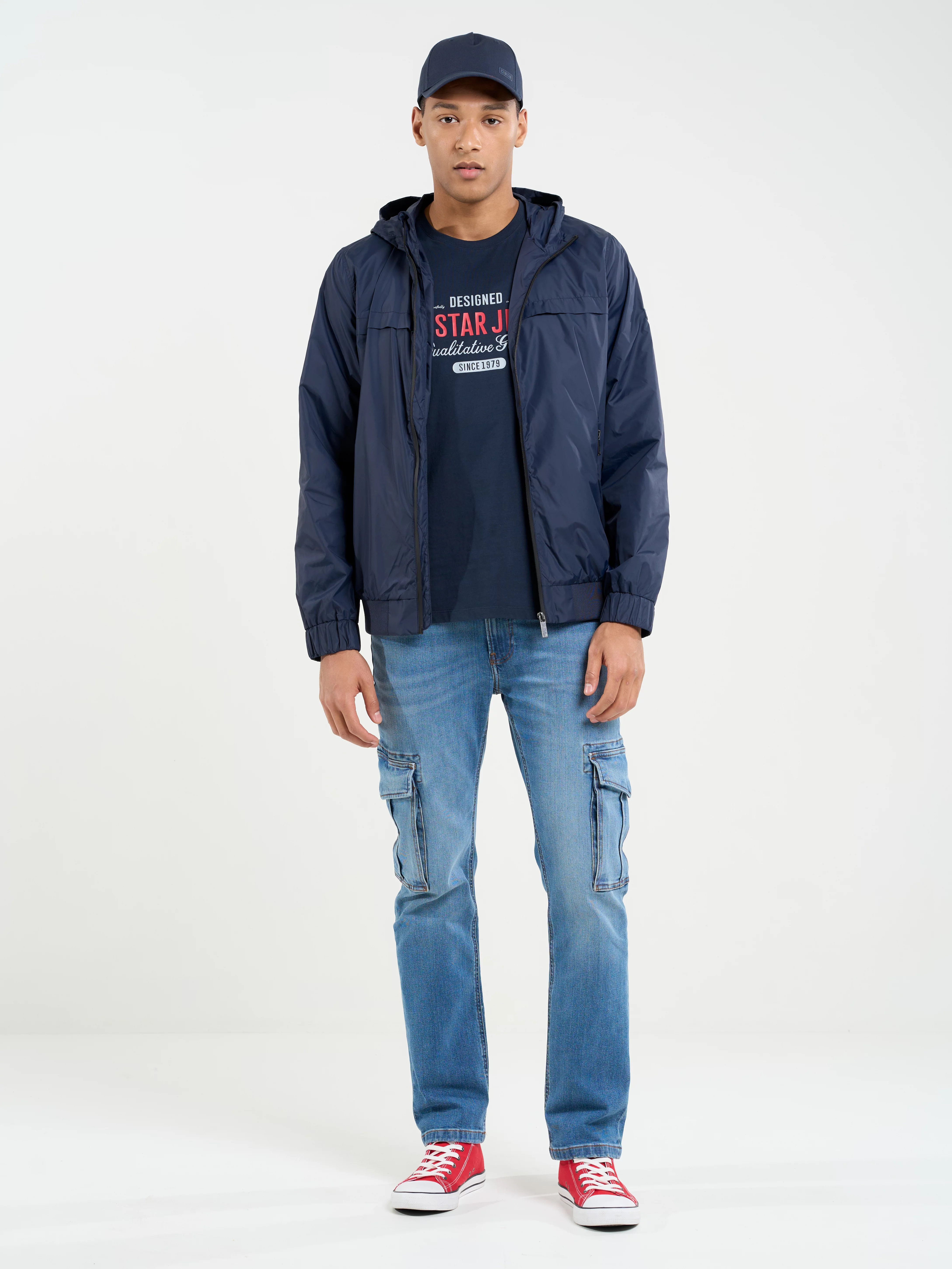 Kurtka męska ze ściągaczami z kapturem granatowa Ronabi 403