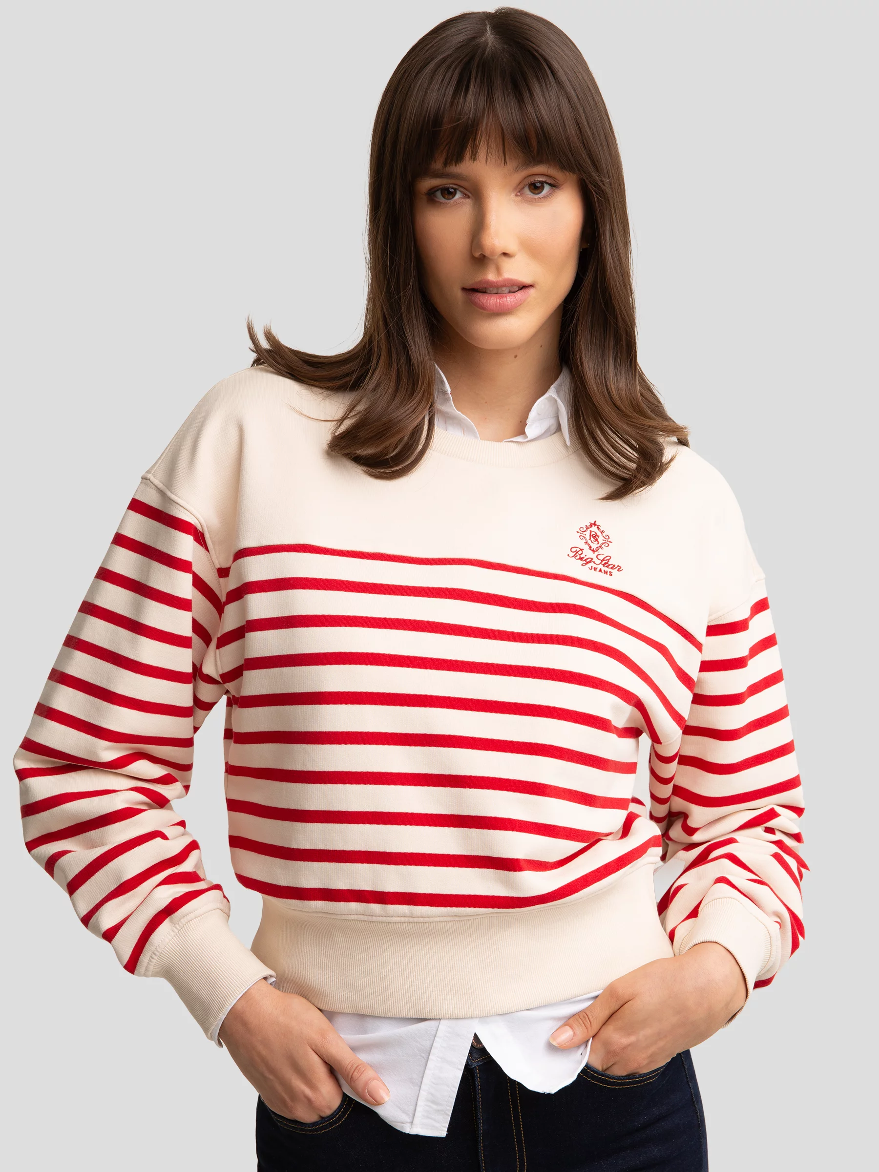 Bluza damska bawełniana w paski kremowa Rosa 103