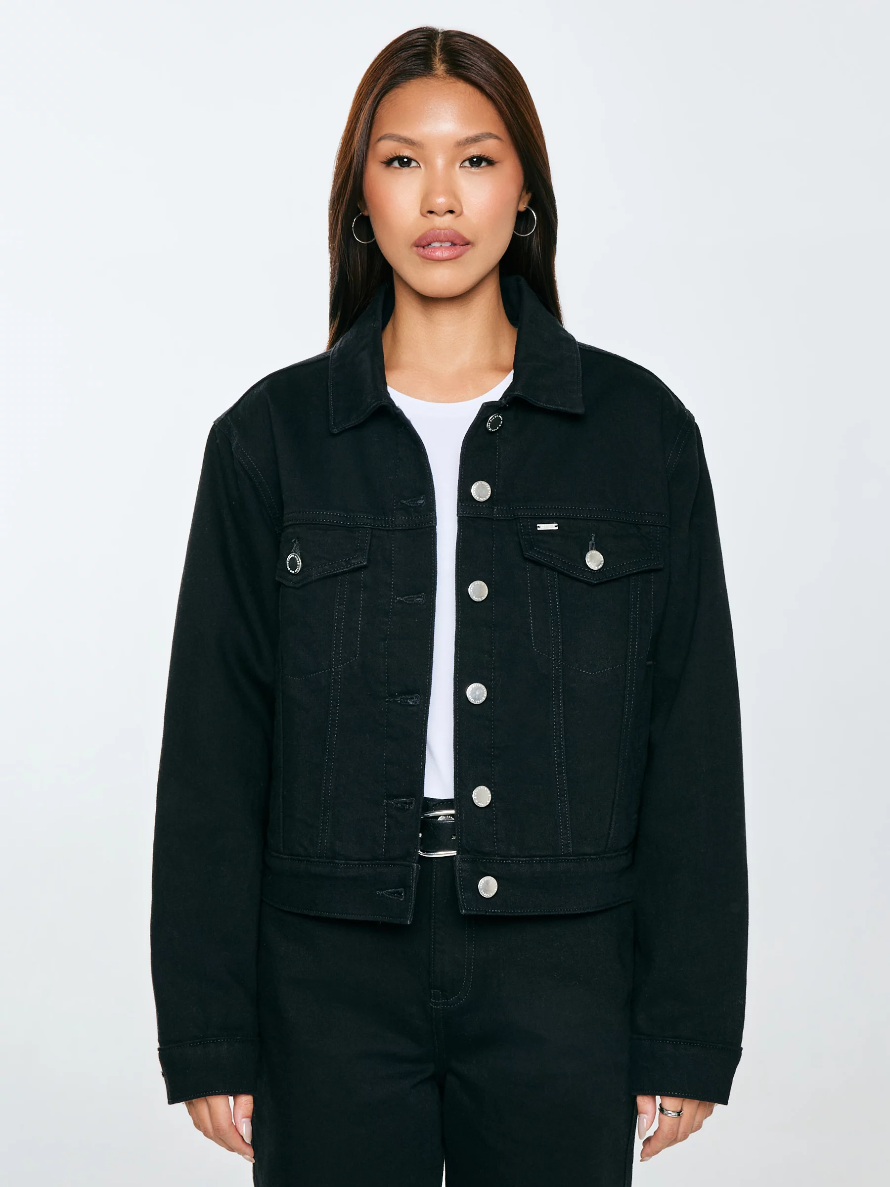 Kurtka damska jeansowa z futerkowym kołnierzem czarna Ramona 936