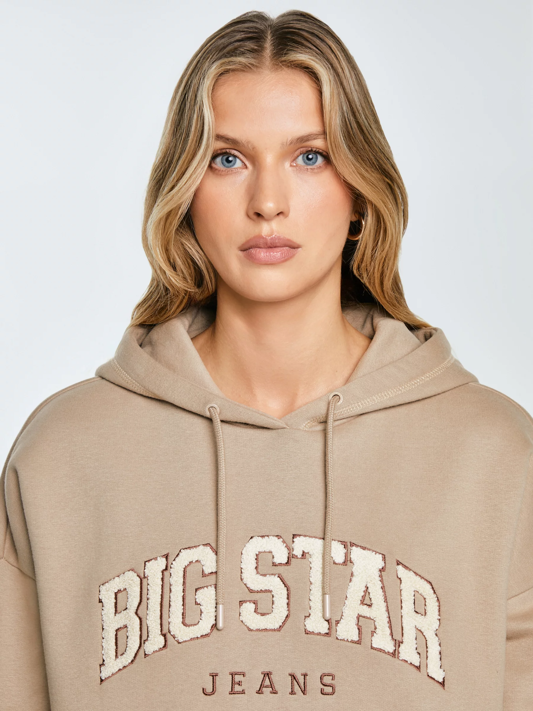 Bluza damska z kapturem z logo BIG STAR beżowa Rubialsa 805