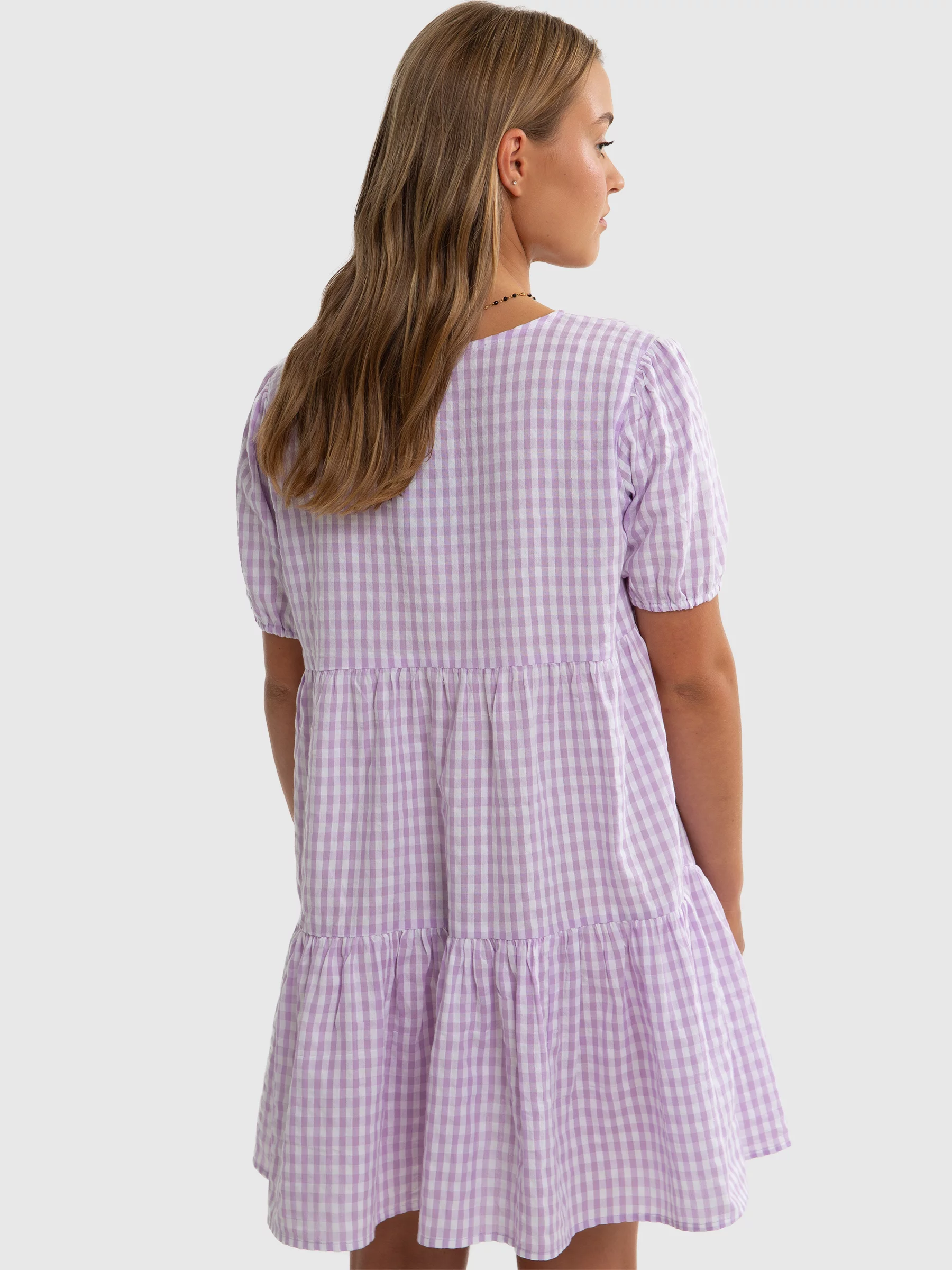 Sukienka dziewczęca w kratkę fioletowa Amelia 500