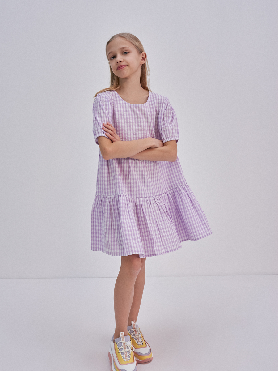 Sukienka Sukienka dziewczęca w kratkę fioletowa Amelia 500