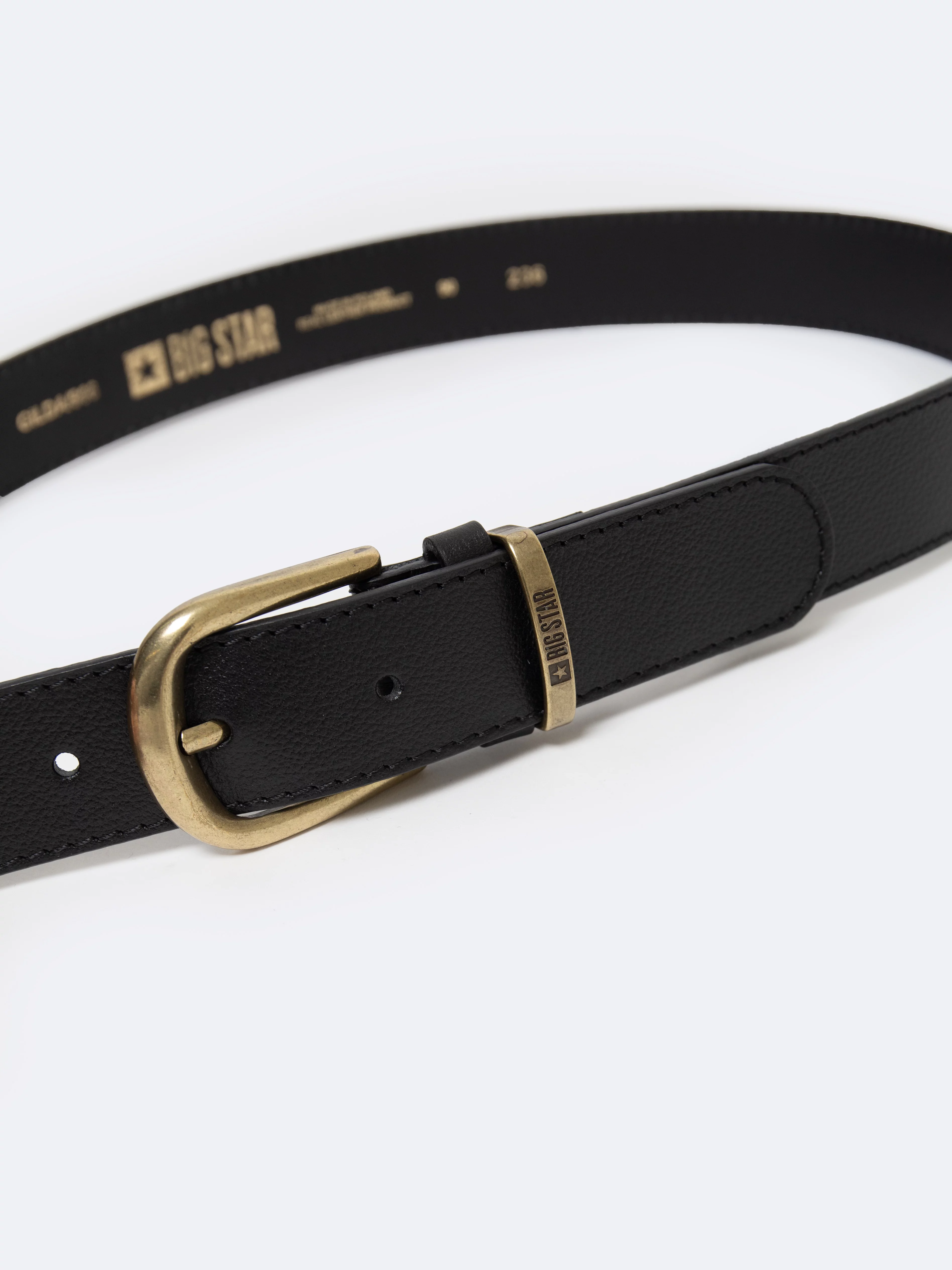 Pasek damski skórzany ze złotą klamrą czarny Gilda 906