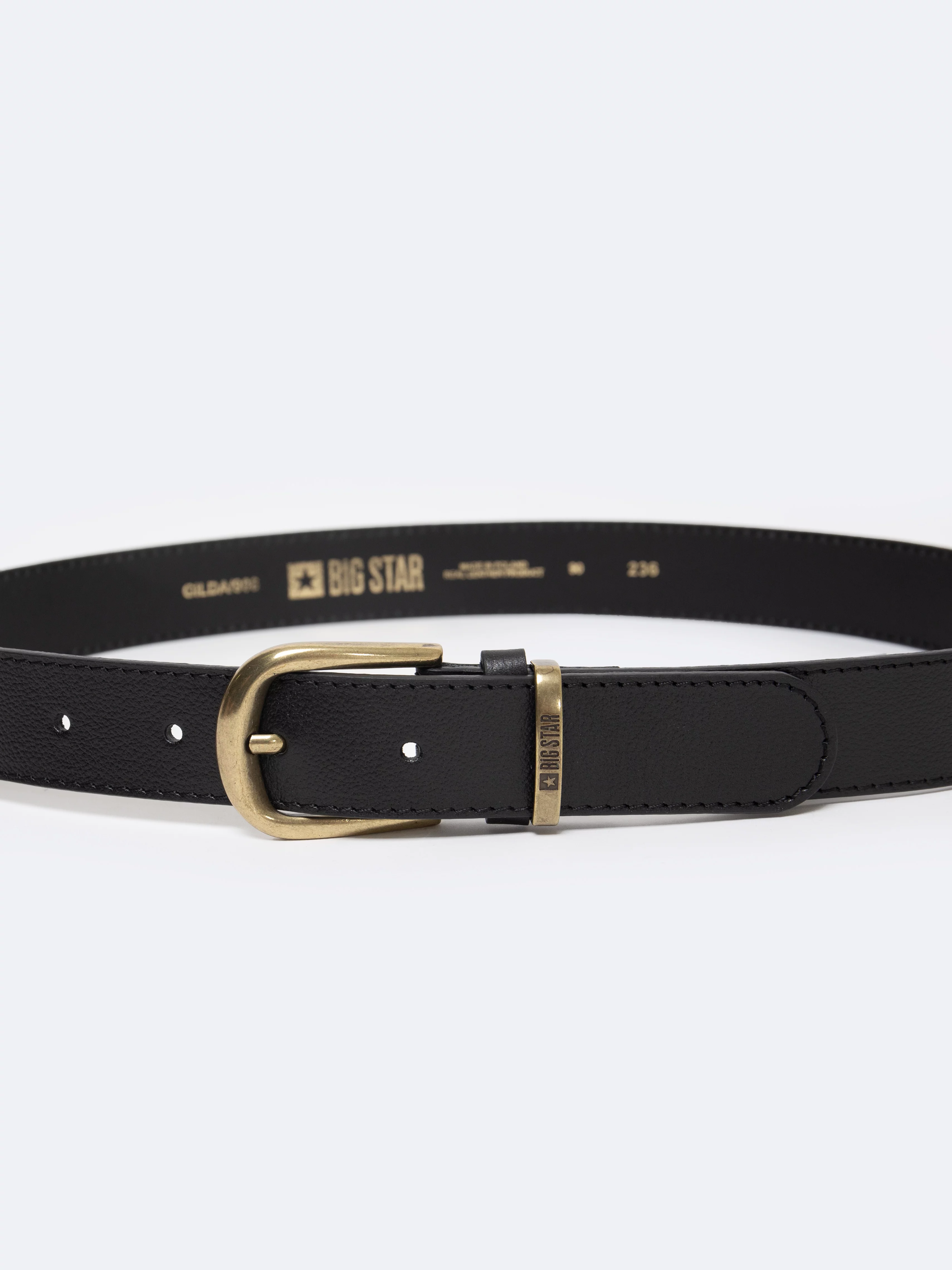 Pasek damski skórzany ze złotą klamrą czarny Gilda 906