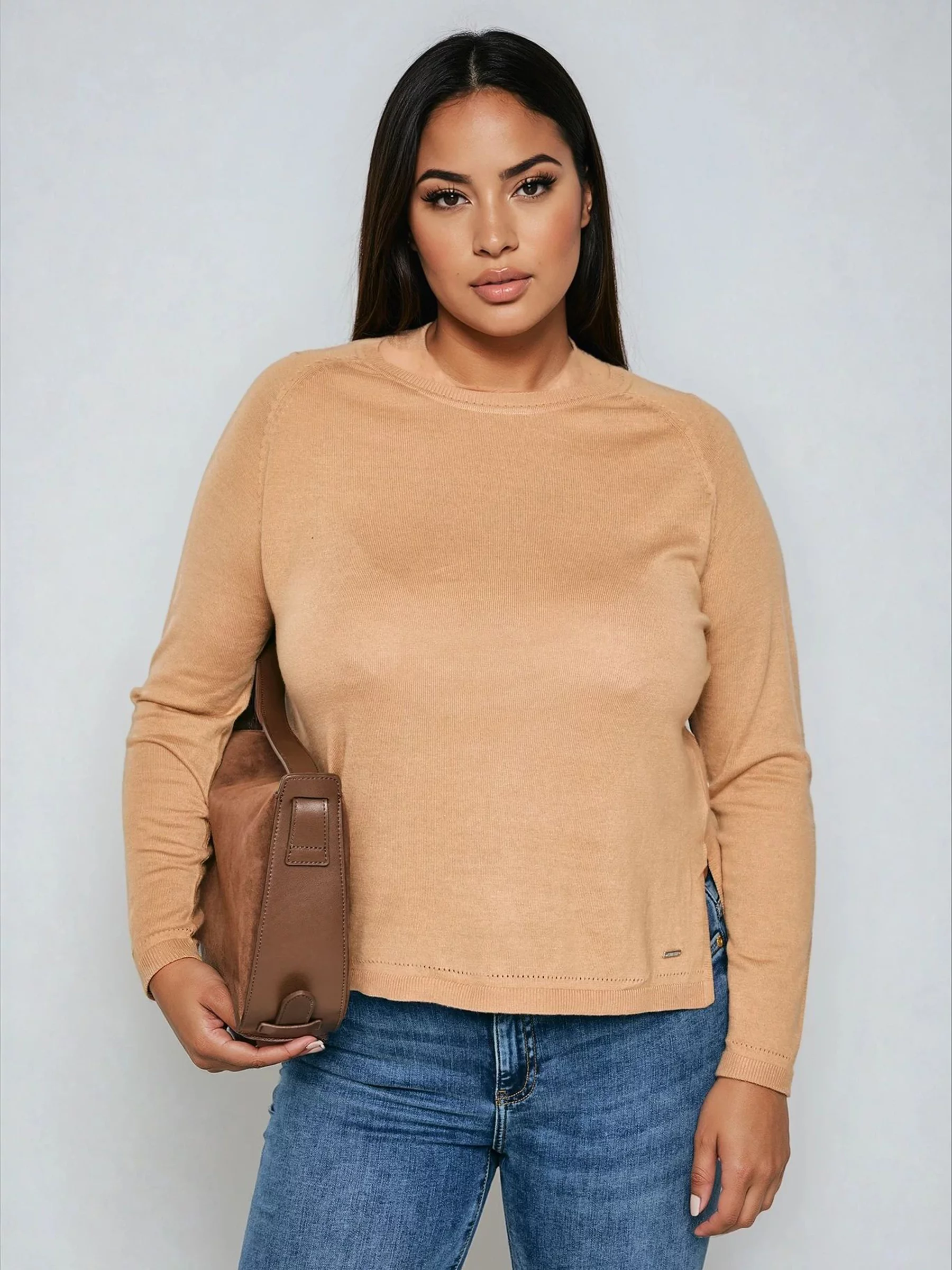 Sweter damski z wiskozy brązowy Airin 802