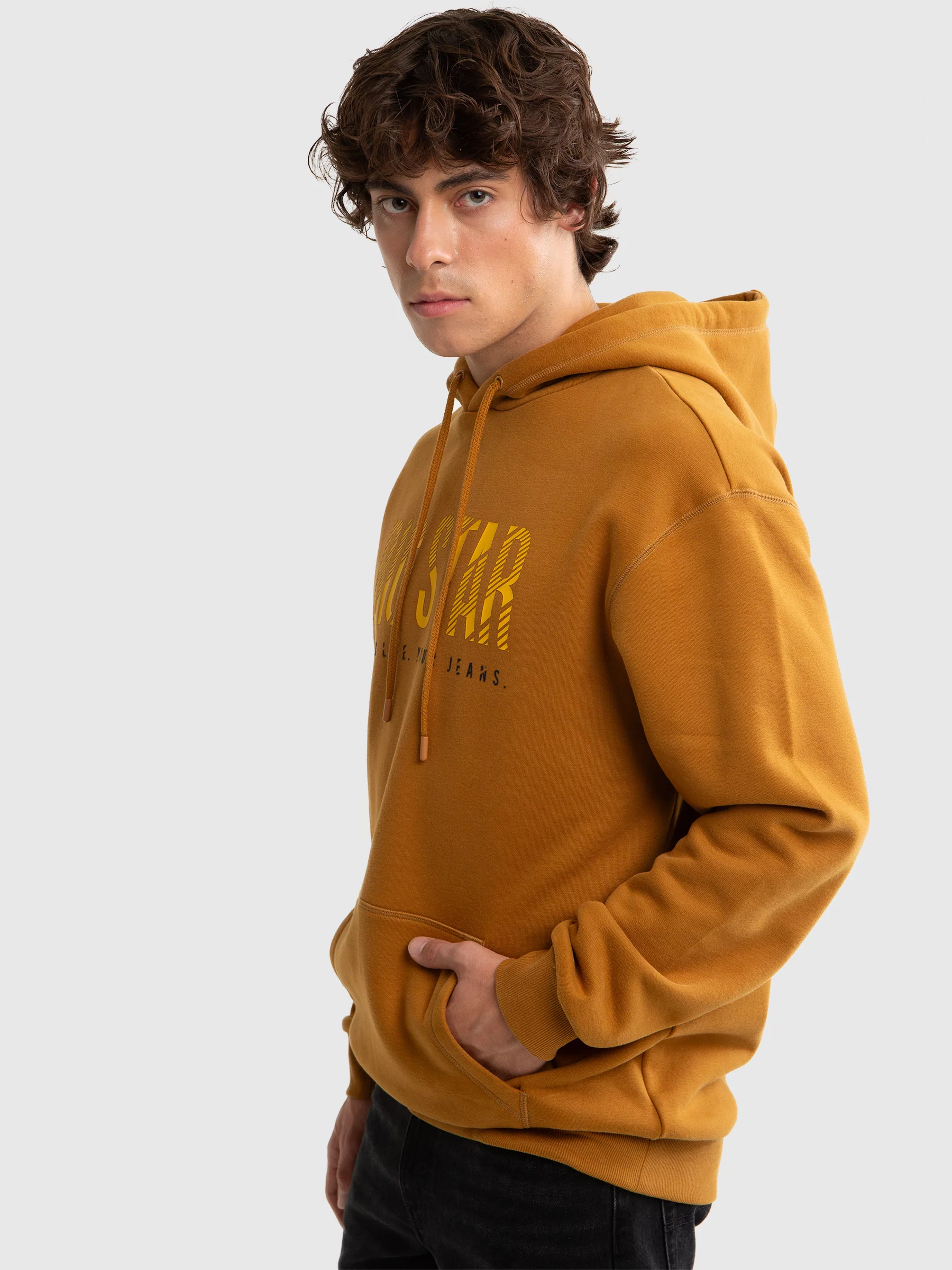 Bluza męska z kapturem z logo BIG STAR musztardowa Bruden 803