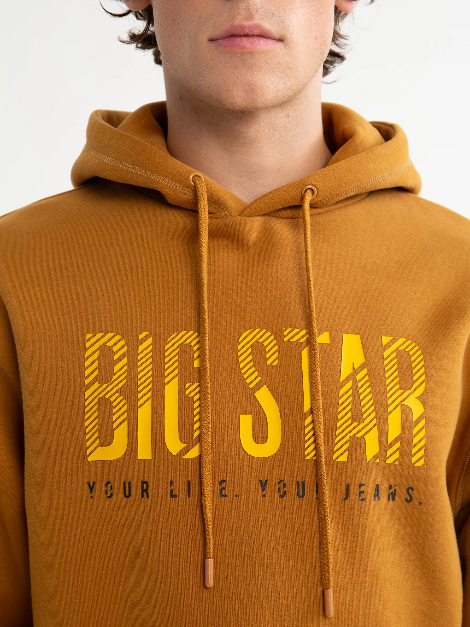 Bluza męska z kapturem z logo BIG STAR musztardowa Bruden 803