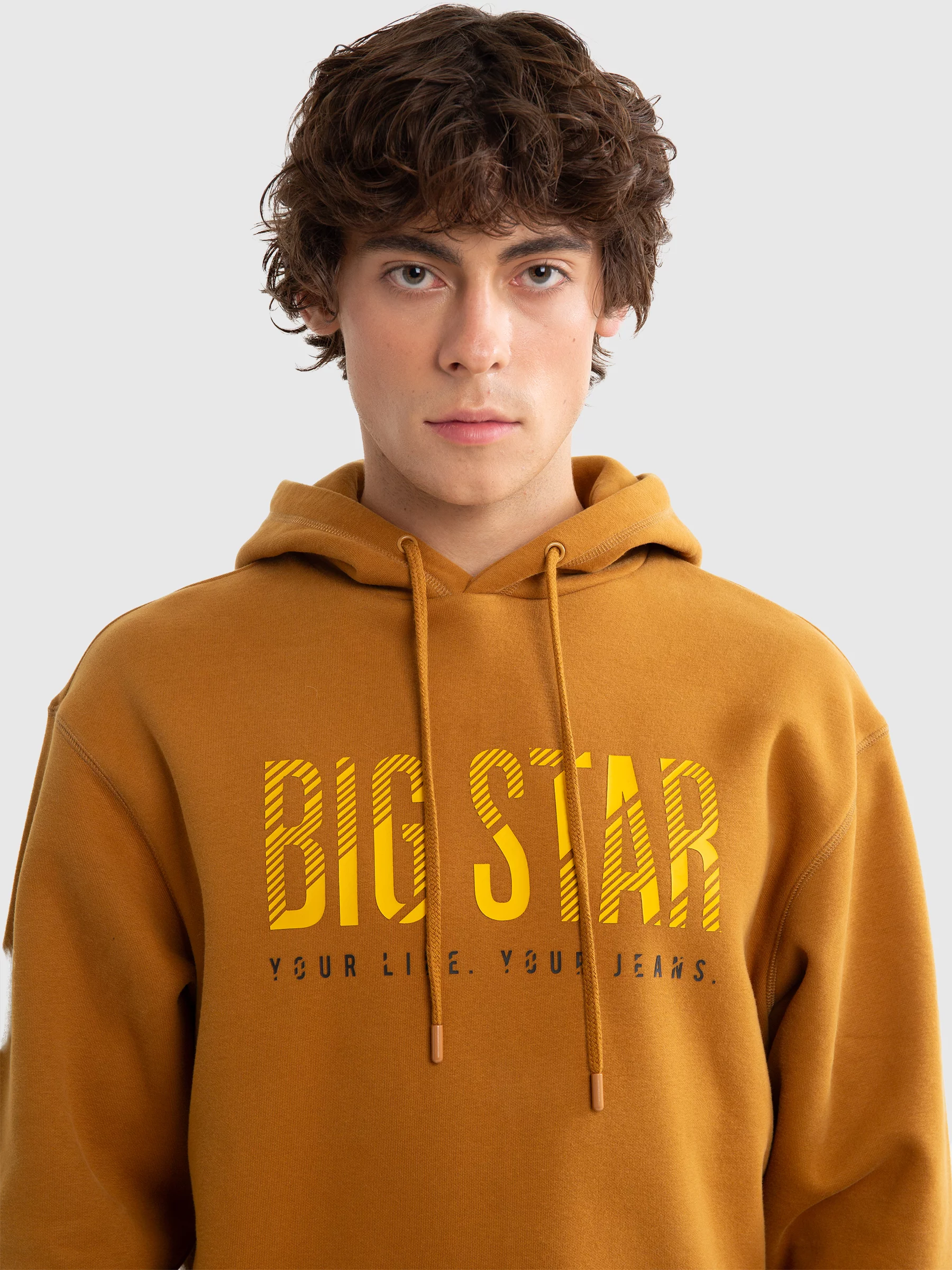 Bluza męska z kapturem z logo BIG STAR musztardowa Bruden 803