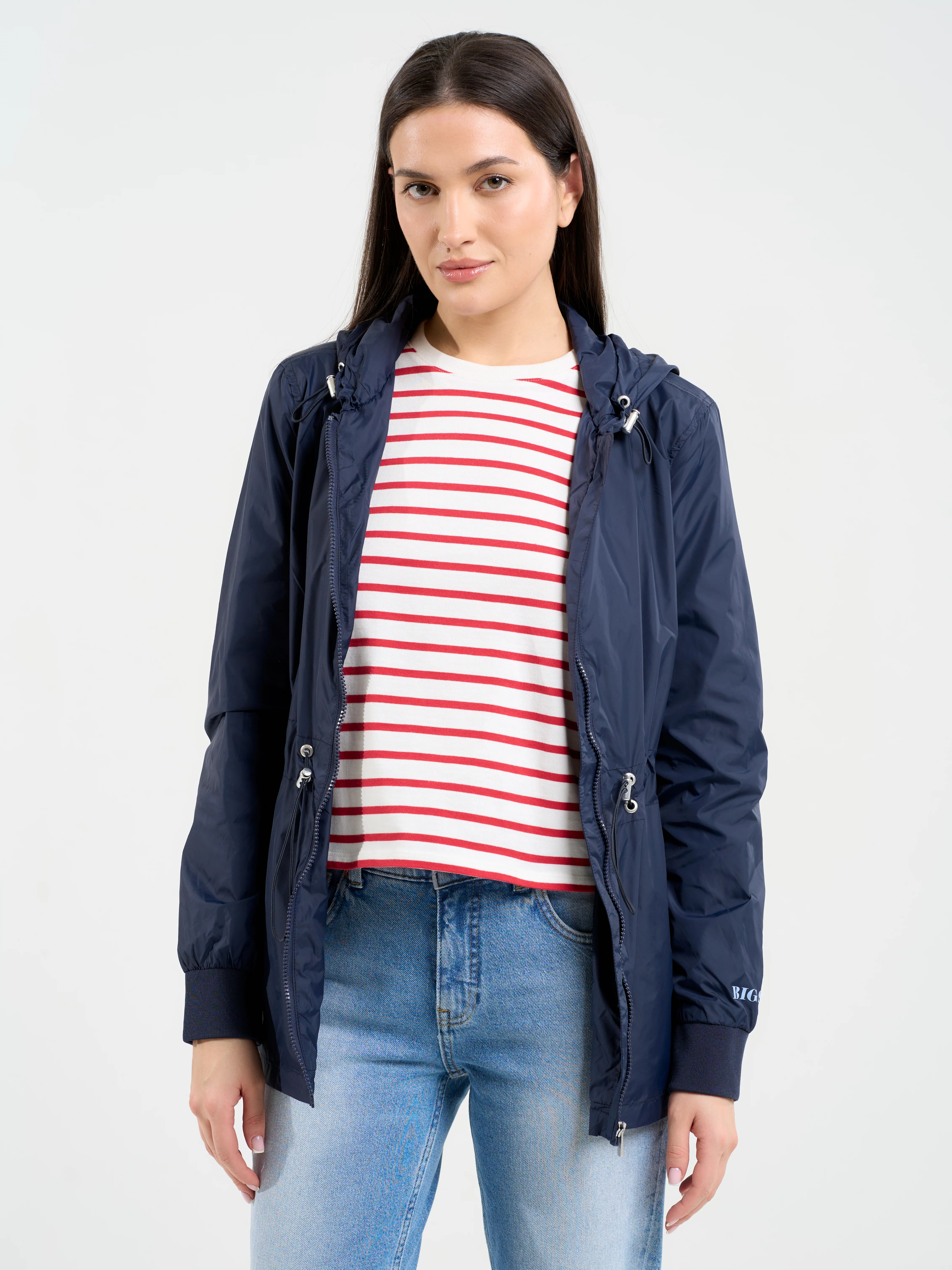 Kurtka damska z regulacją w tali z kapturem granatowa Mira 403