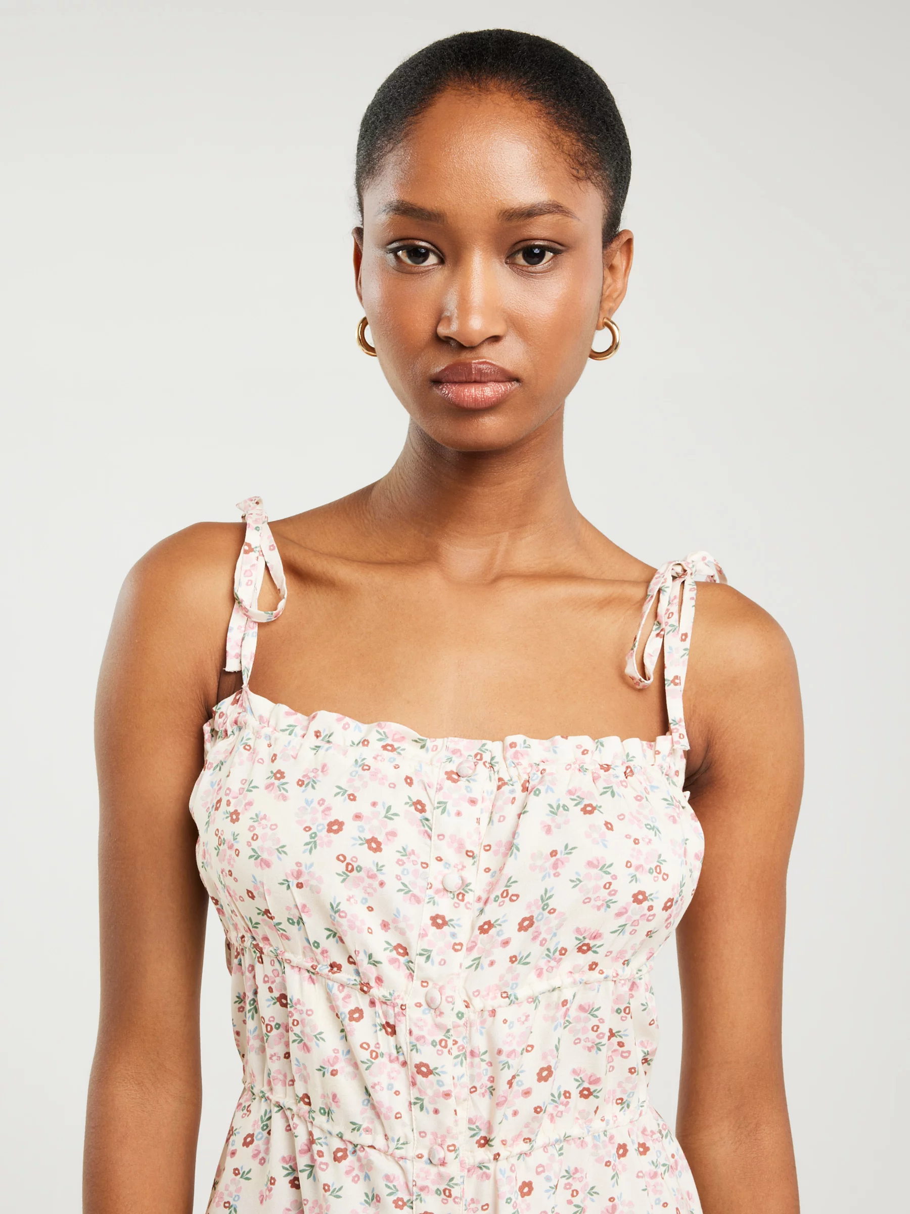 Sukienka damska mini z wiskozy z motywem kwiatowym kremowa Casie 102