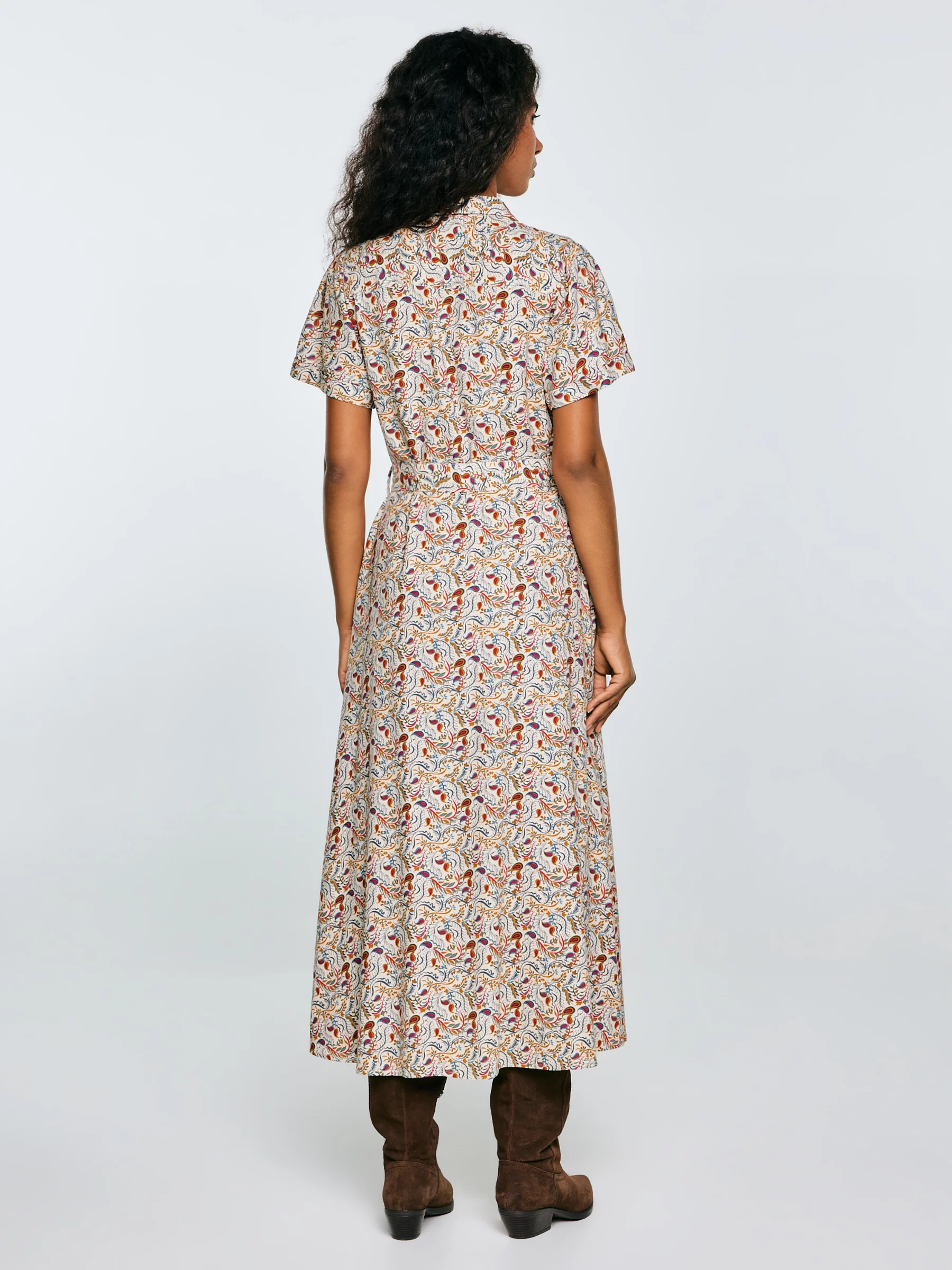 Sukienka damska midi z wiskozy z nadrukiem kremowa Nahai 103