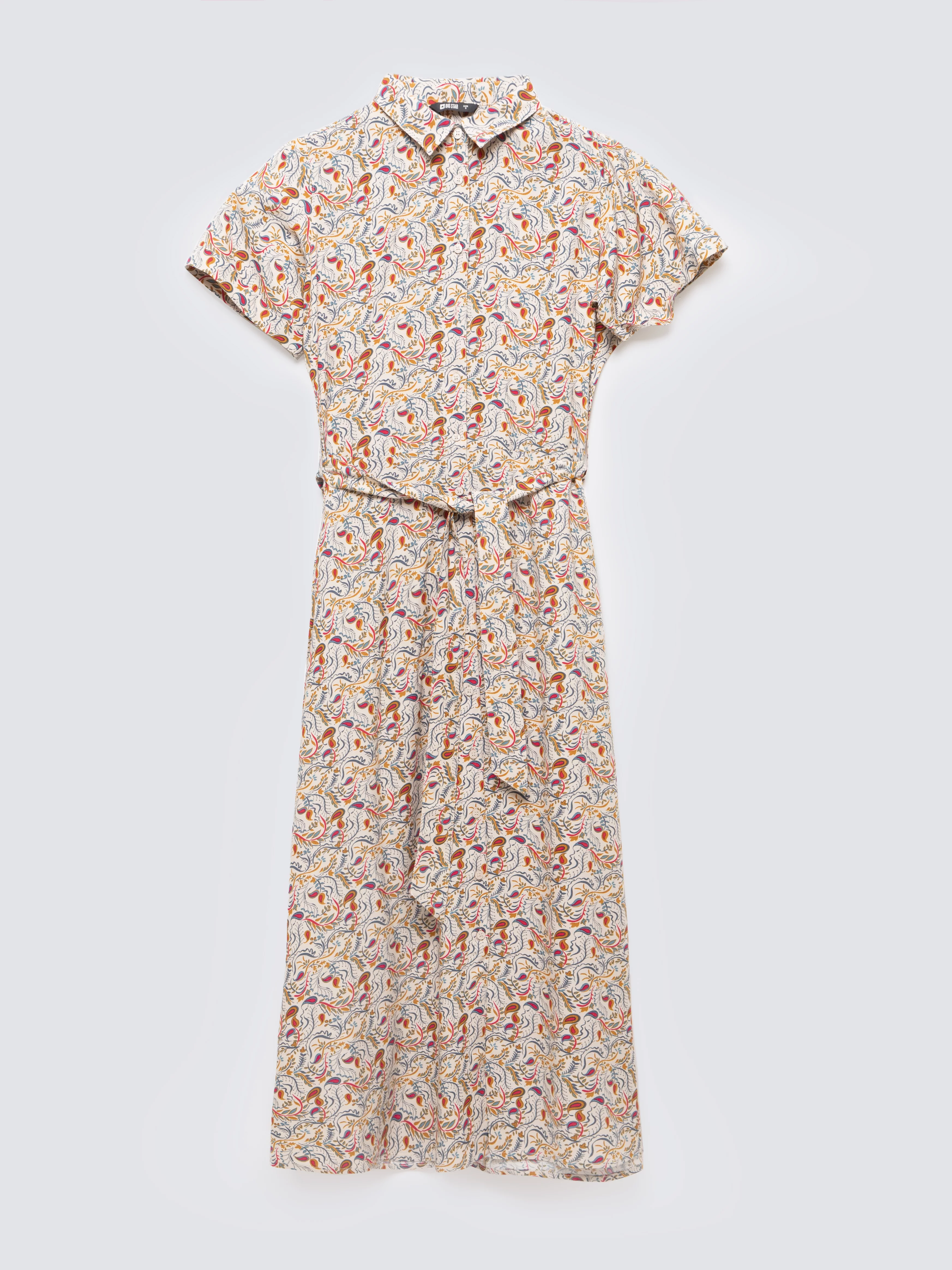 Sukienka damska midi z wiskozy z nadrukiem kremowa Nahai 103