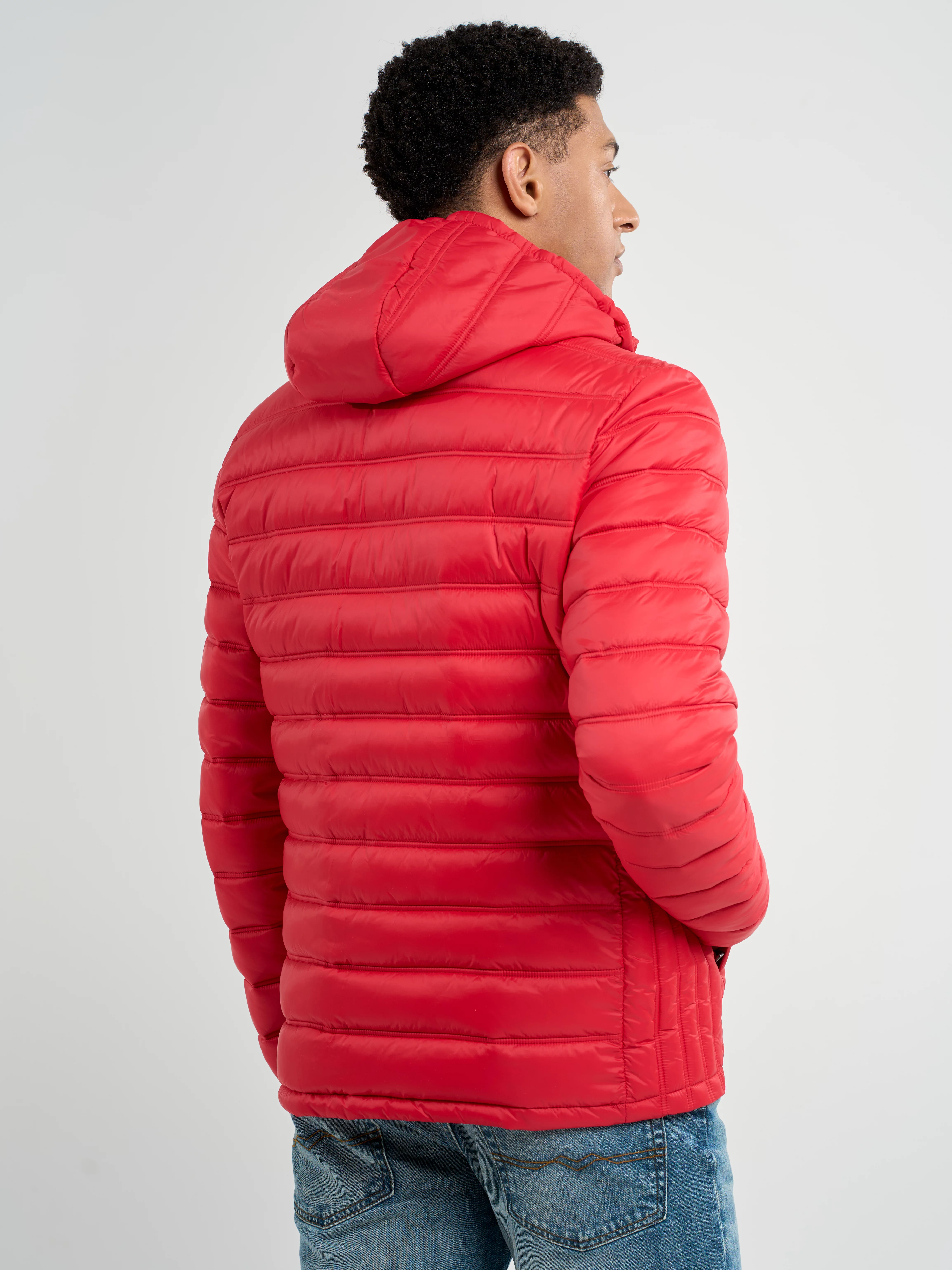Kurtka męska pikowana z kapturem czerwona Acarf 603