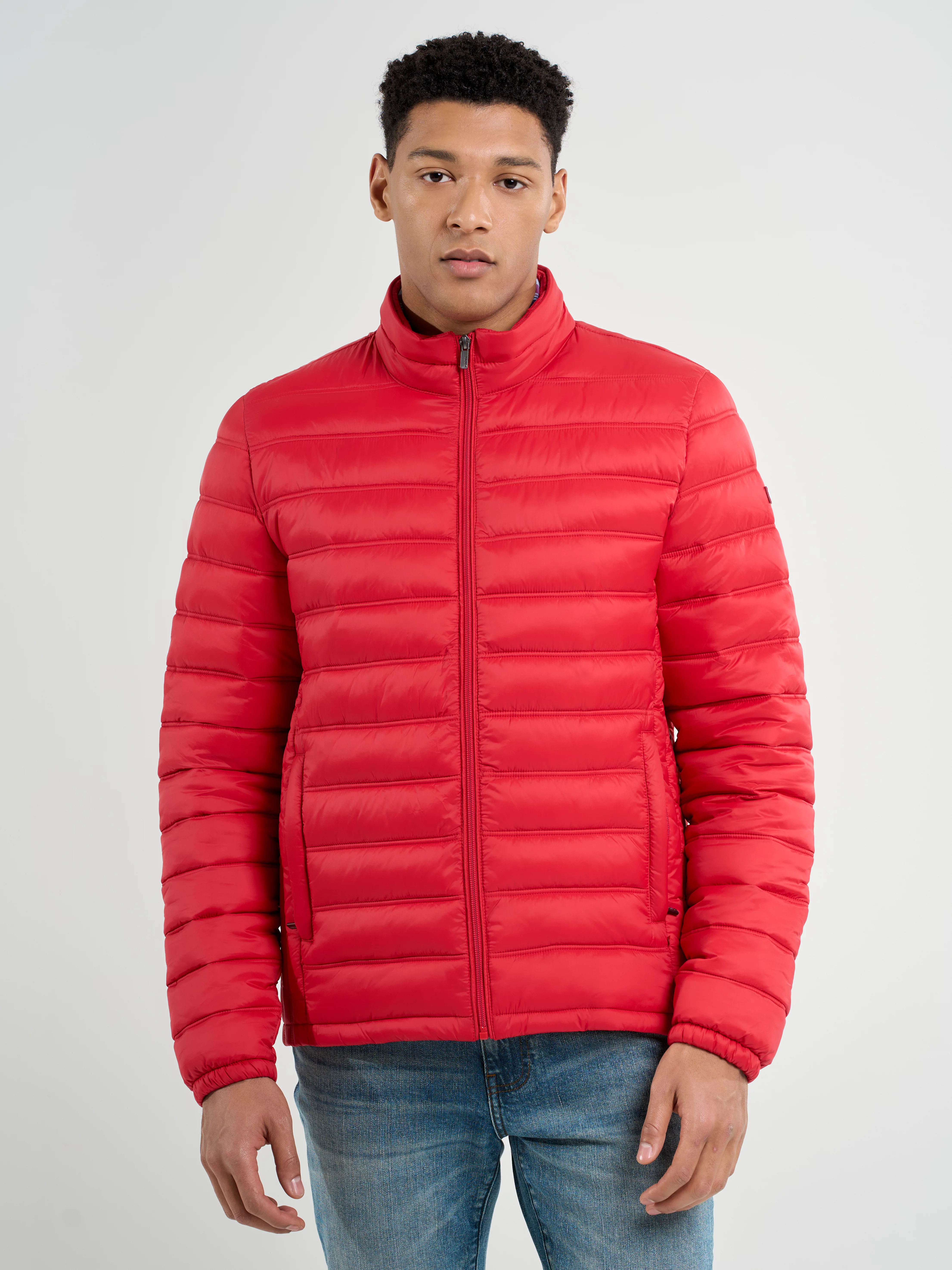 Kurtka męska pikowana z kapturem czerwona Acarf 603