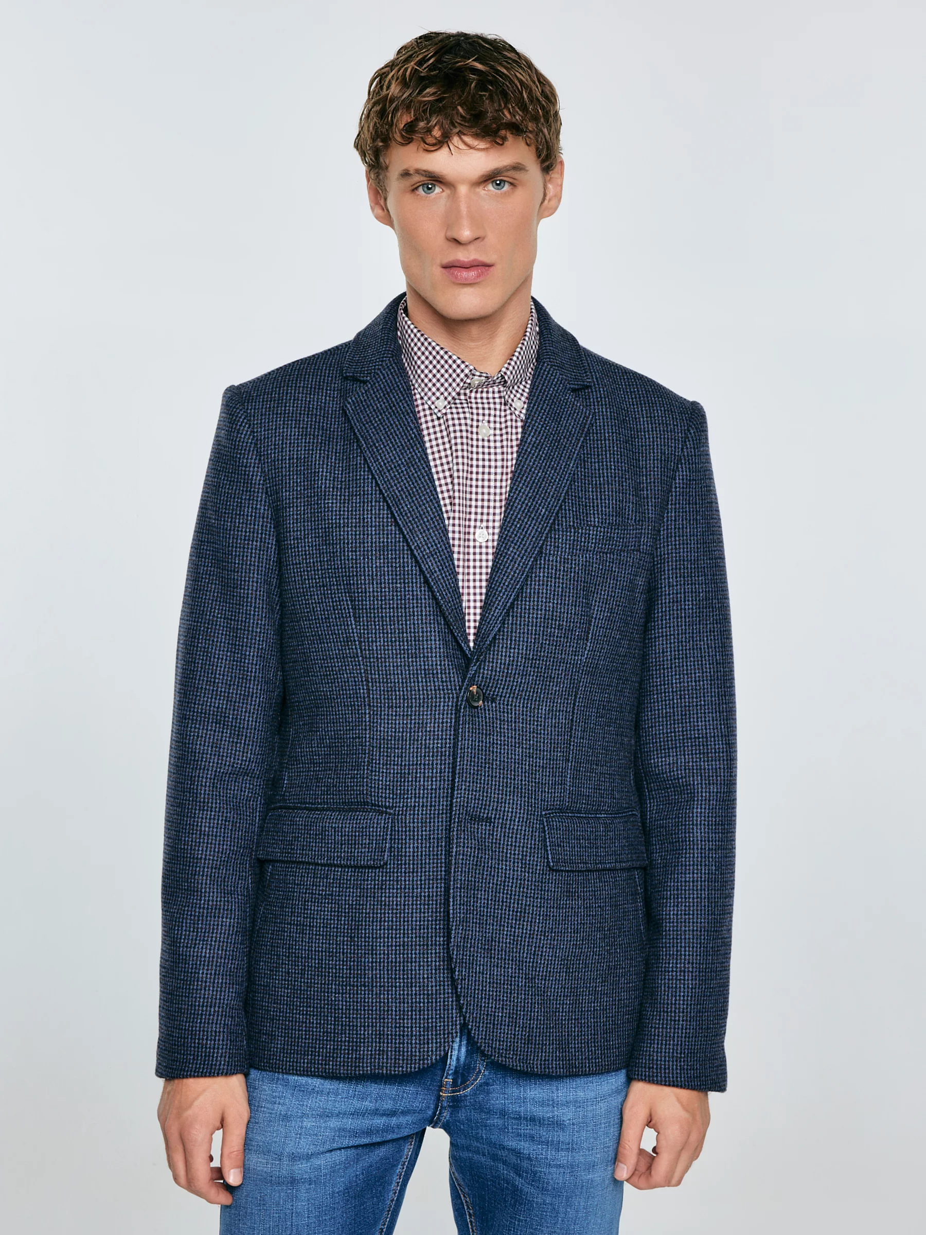 Marynarka męska z dodatkiem wełny granatowa Ares 403