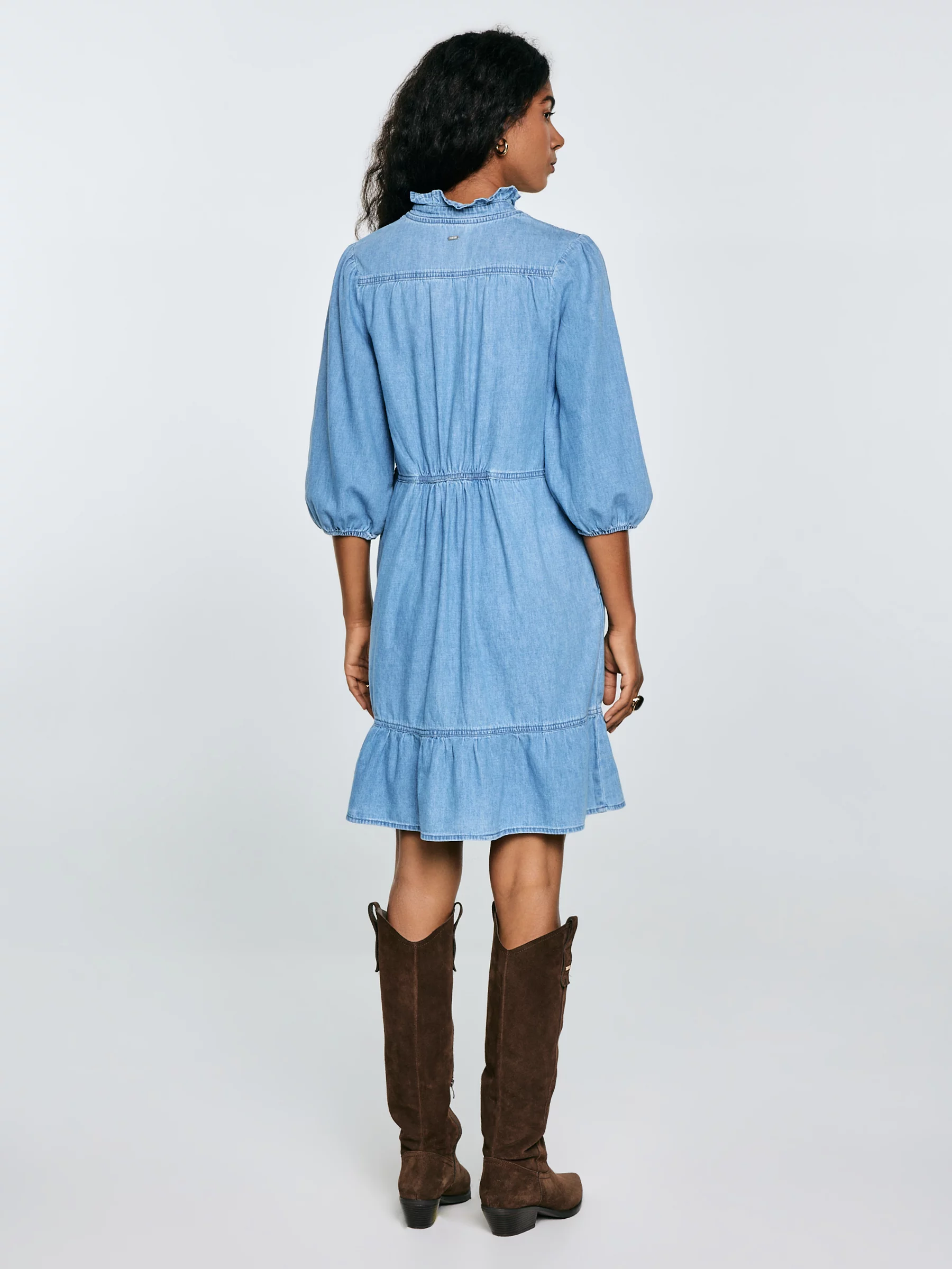 Sukienka damska mini jeansowa z dodatkiem lnu niebieska Rosalie 280