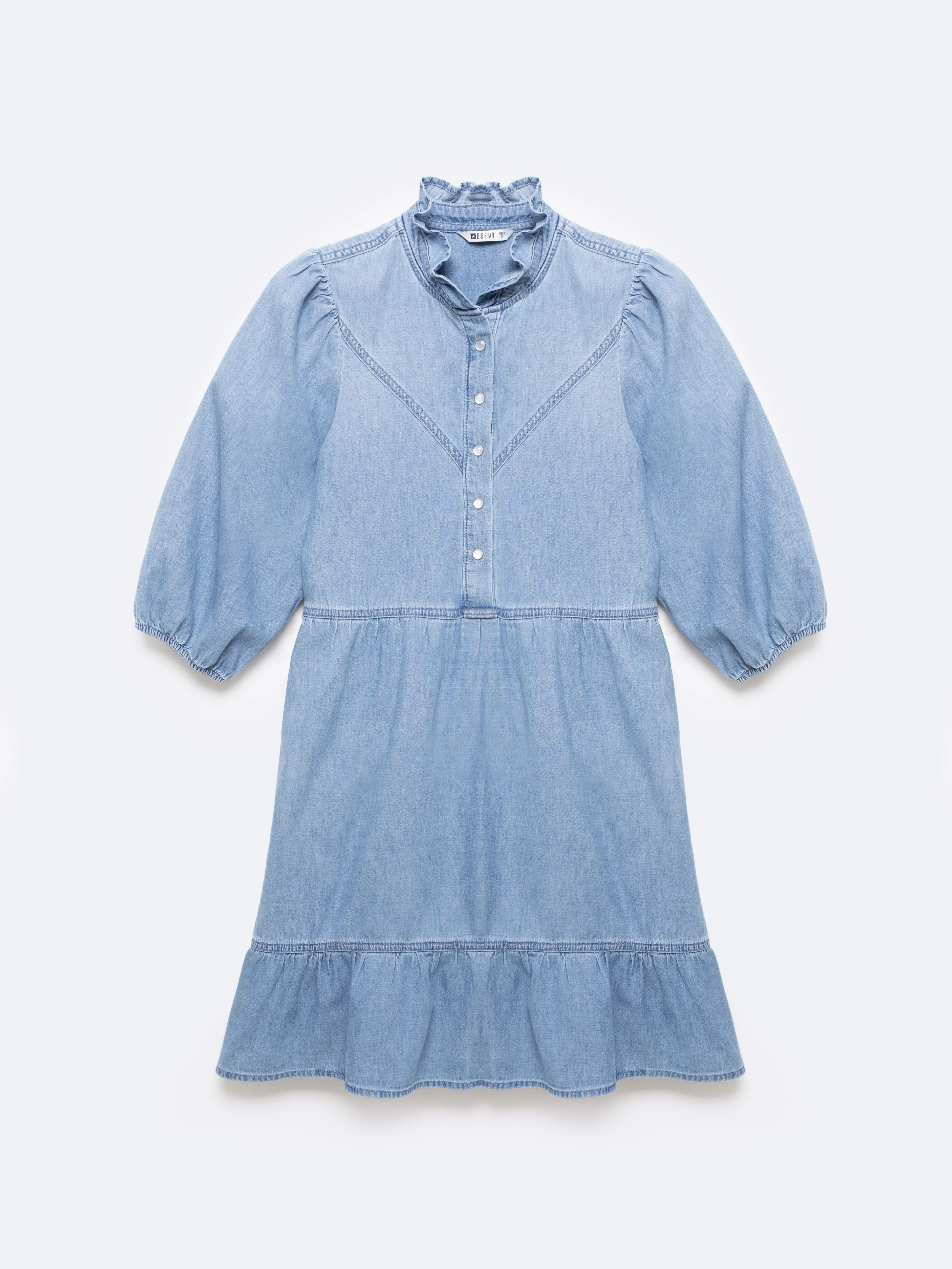 Sukienka damska mini jeansowa z dodatkiem lnu niebieska Rosalie 280