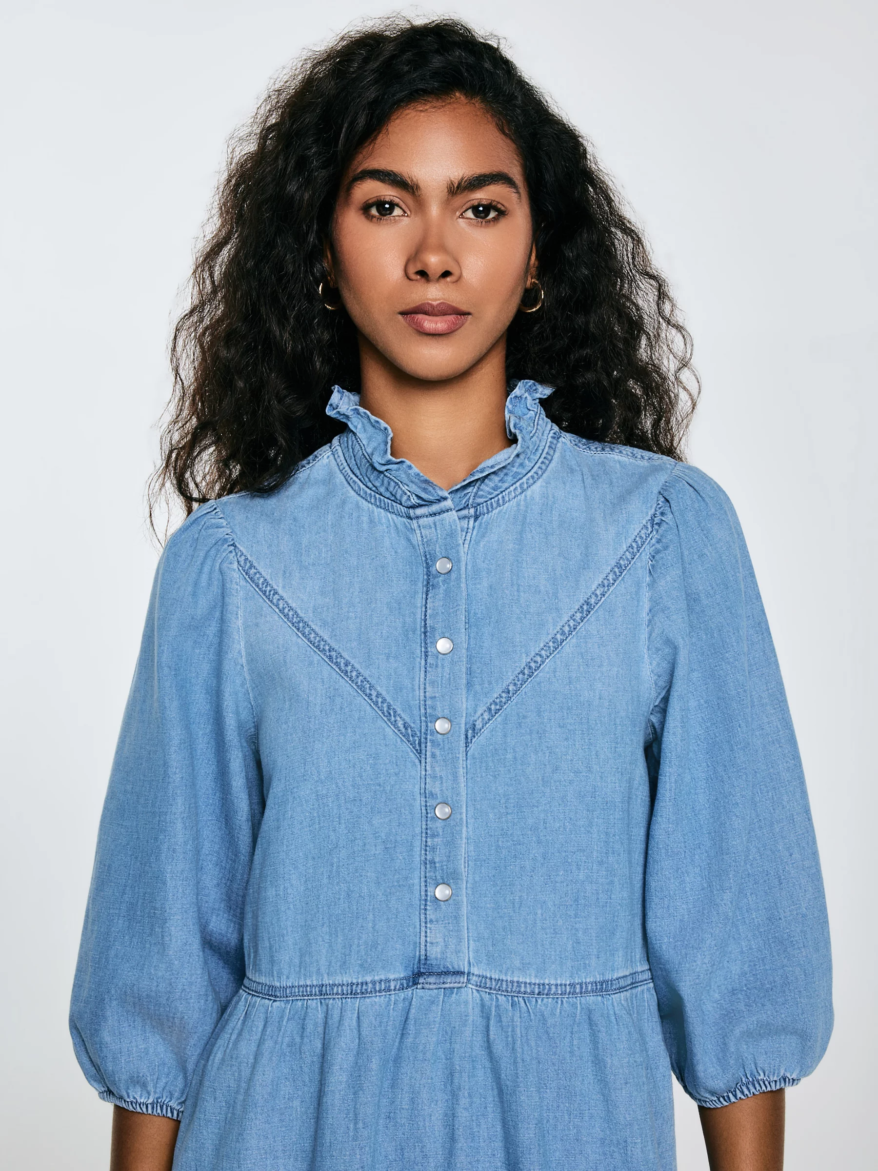 Sukienka damska mini jeansowa z dodatkiem lnu niebieska Rosalie 280