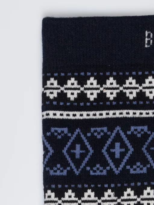Skarpety męskie długie wzorem skandynawskim granatowe Norman 403