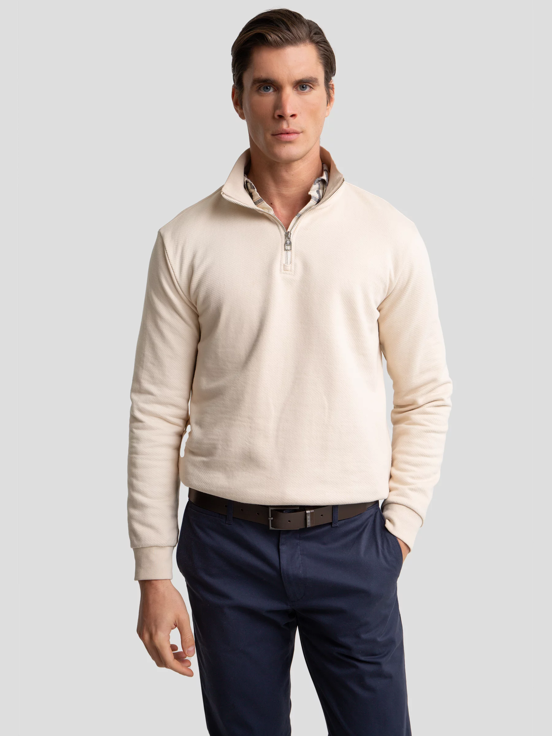 Bluza męska ze stójką kremowa Salih 103