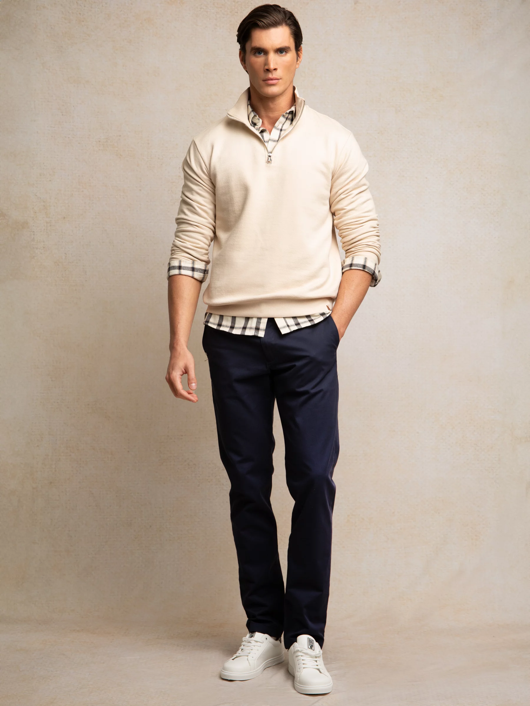 Bluza męska ze stójką kremowa Salih 103